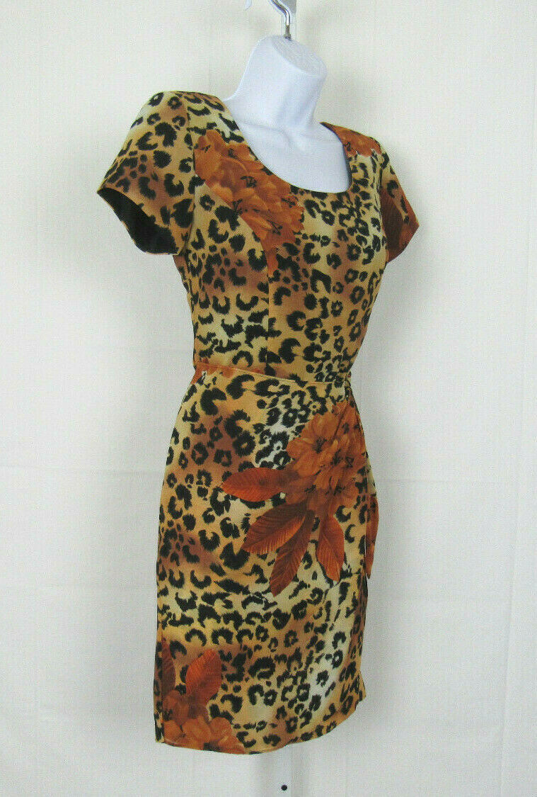 VTG 1980s JESSICA HOWARD SIZE 4 LEOPARD PRINT DRESS WITH OVERLAP POLYESTER