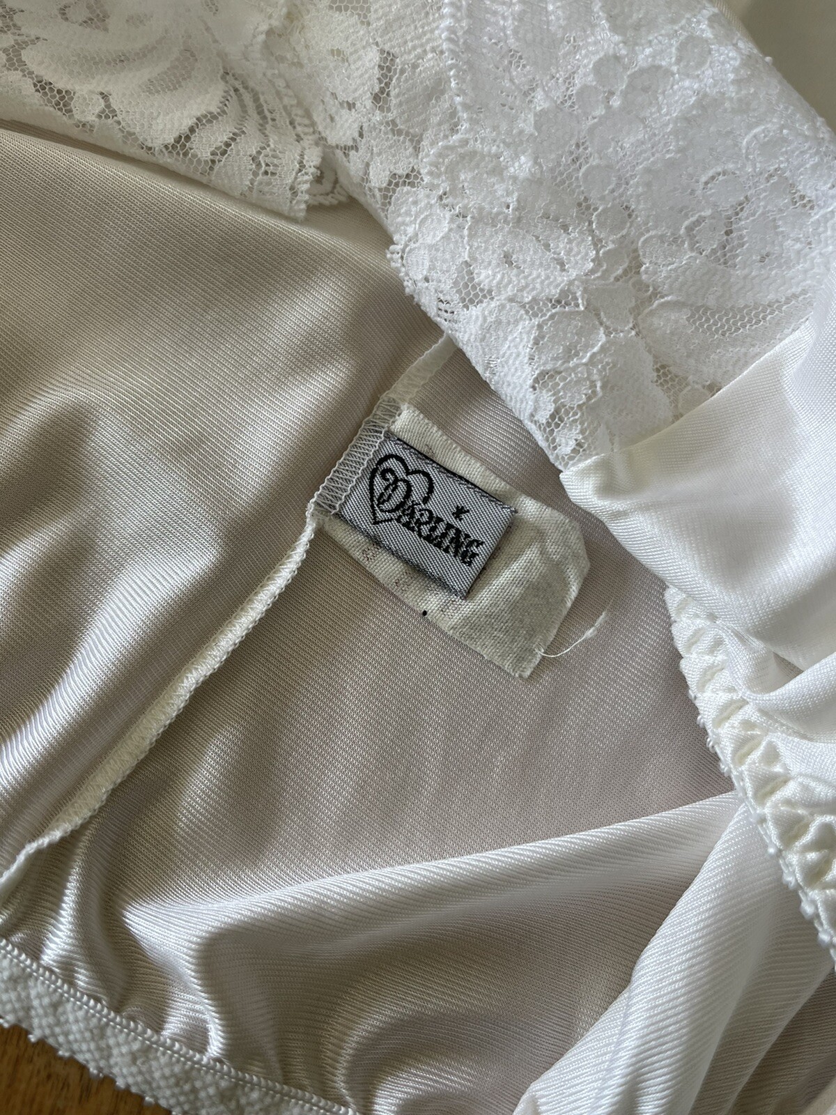 Vintage Darling Lingerie Semi Sheer Nylon Lace Slip Dress Size S Cottagecore