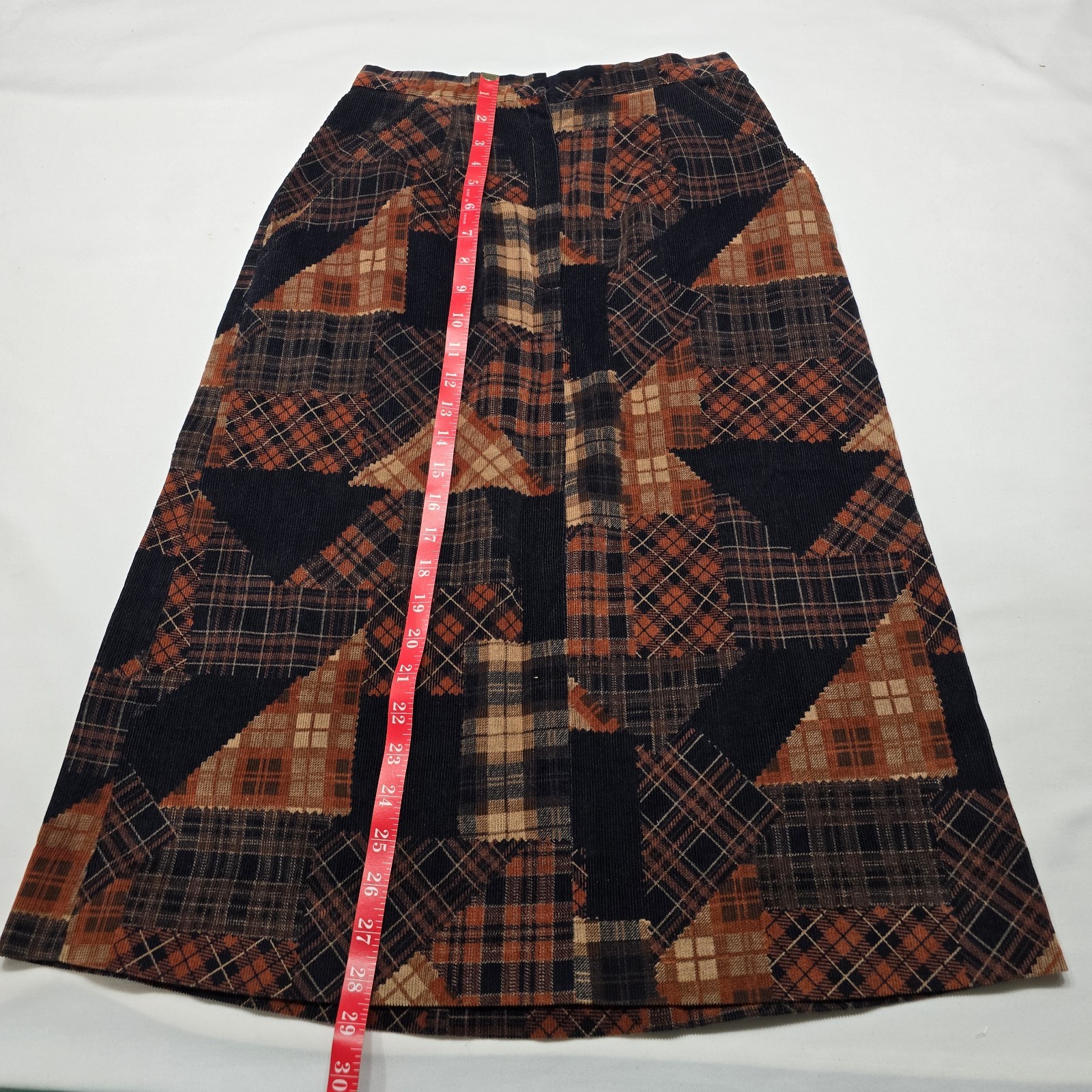 Vintage 60’s Courderoy Patchwork Vest & Midi Skirt Outfit Brown & Orange Boho