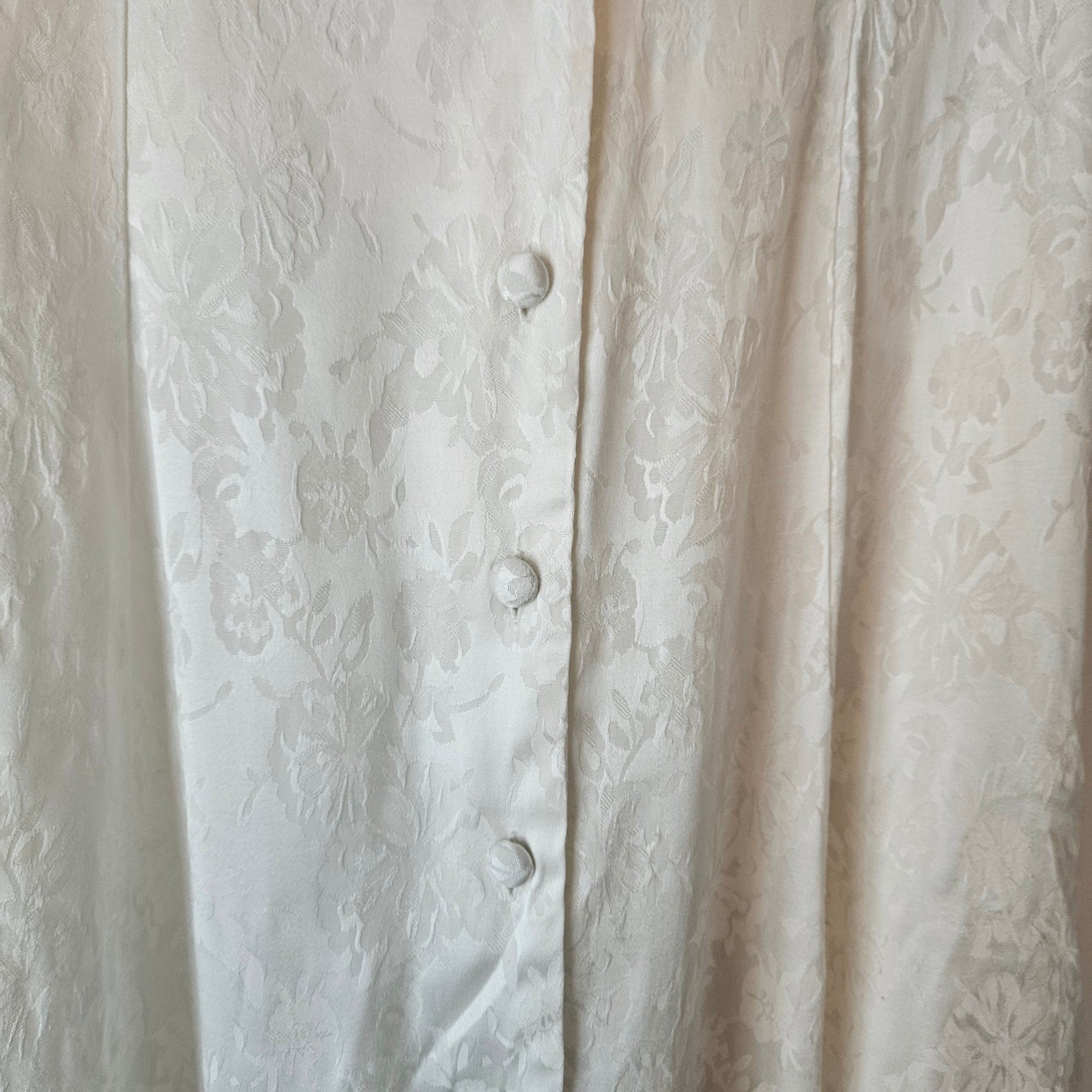 Vintage Benson Smith White Floral Maxi Dress Size 9 Jacquard Button Front Bridal