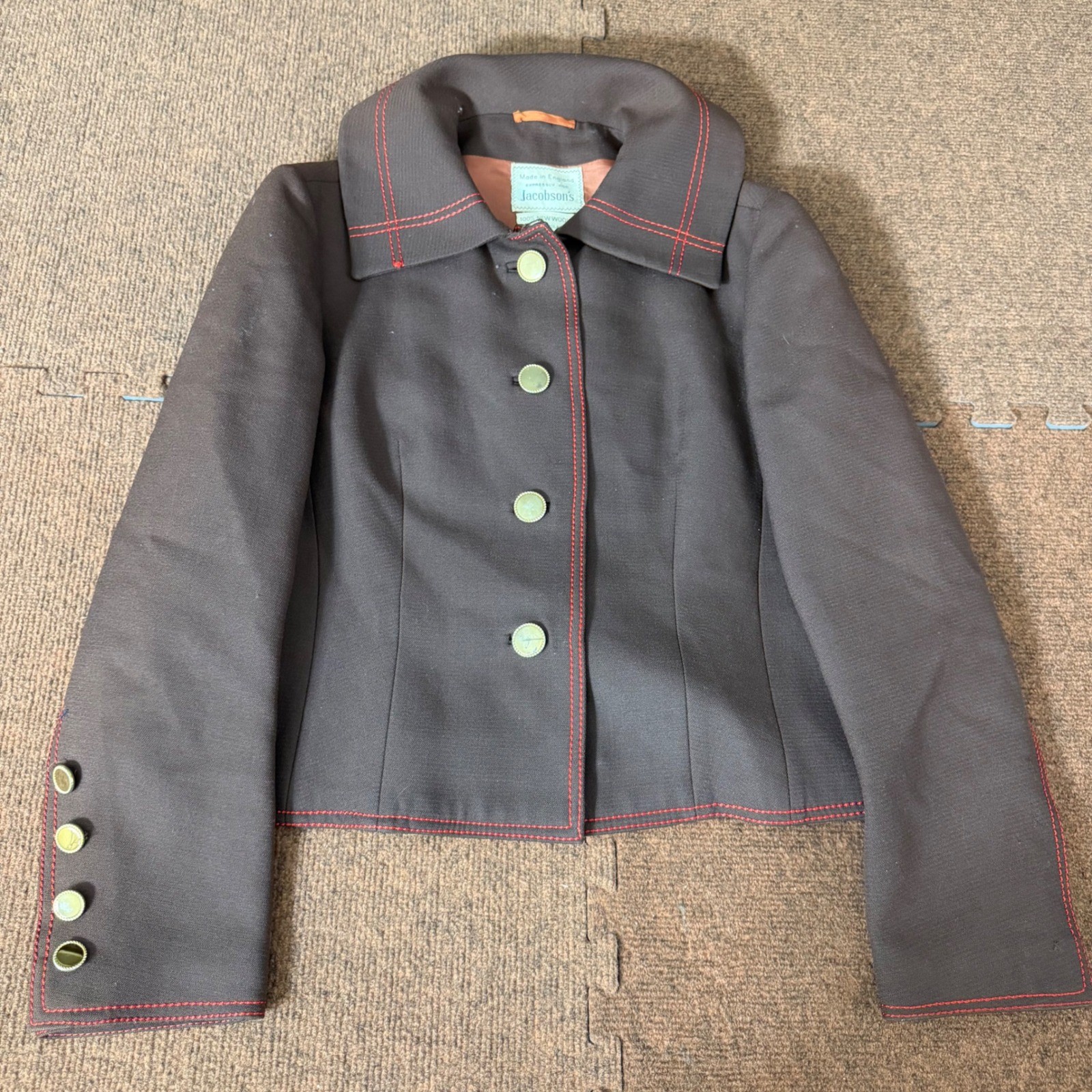Cojana for Jacobson’s Vintage Wool Blazer Brown Red Contrast Stitch England 100%