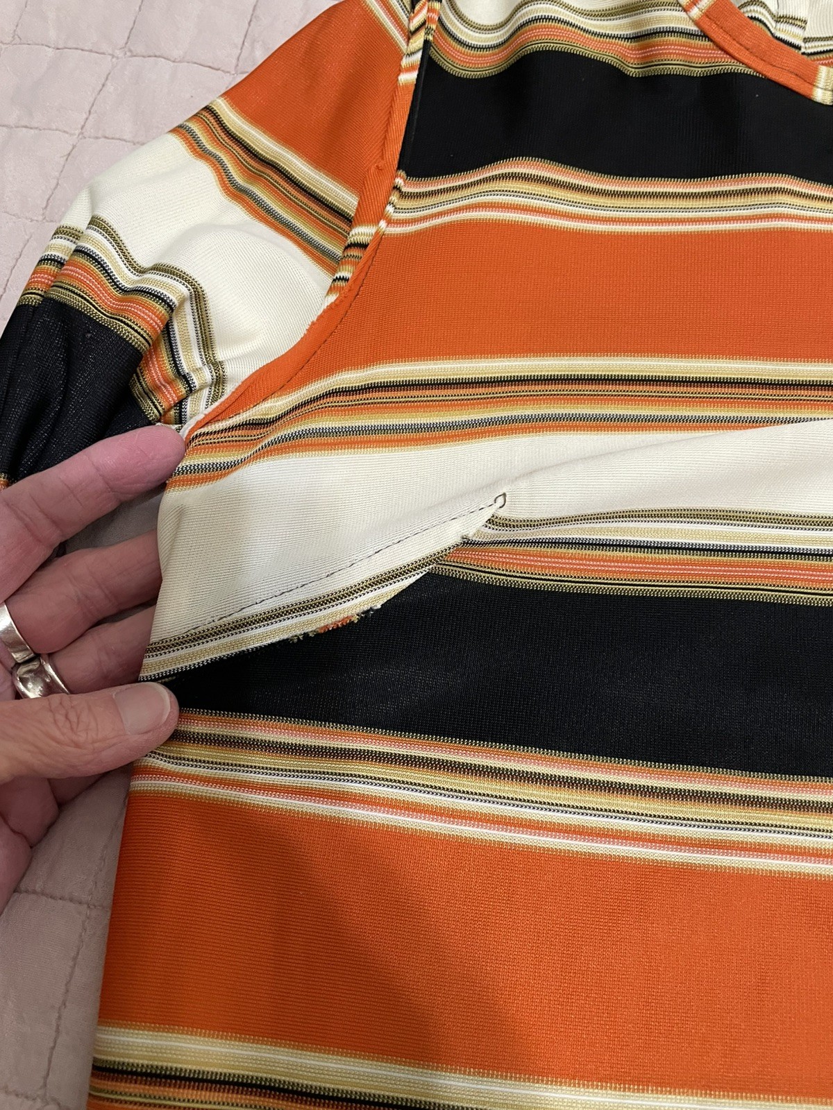 Hand Sewn Vtg 70s Midi Dress Orange Brown Yellow Sm/6 Long Sleeve Back Zipper **