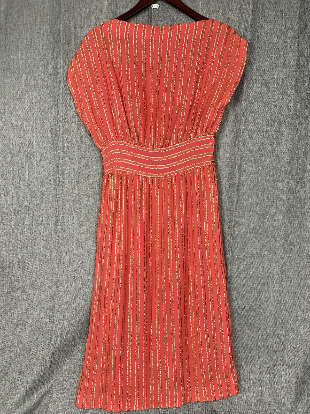 Vintage Robert-David Morton Orange Gold Metallic Stripe Cocktail Dress 70s Small