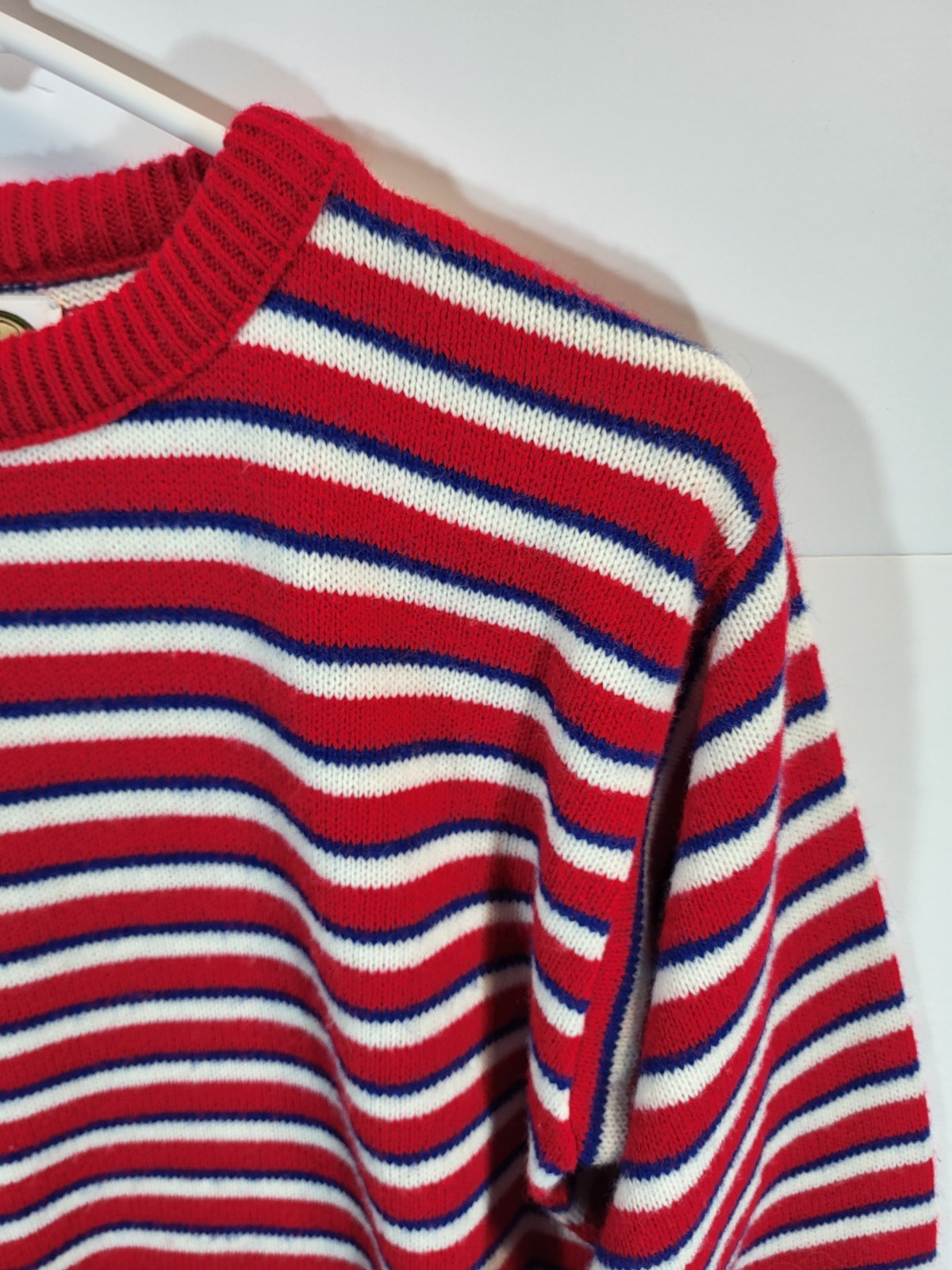 Picket & Post Sweater Women’s Small Striped Red White Blue Crew Neck Vintage 80s