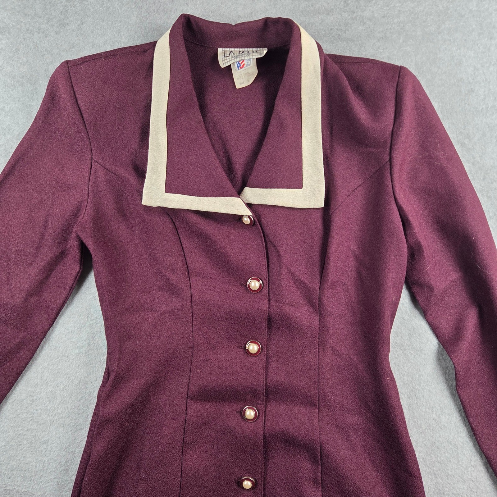 La Belle Fashions Mini Dress Womens 9 Burgundy Vintage 90s Button Front Pearl