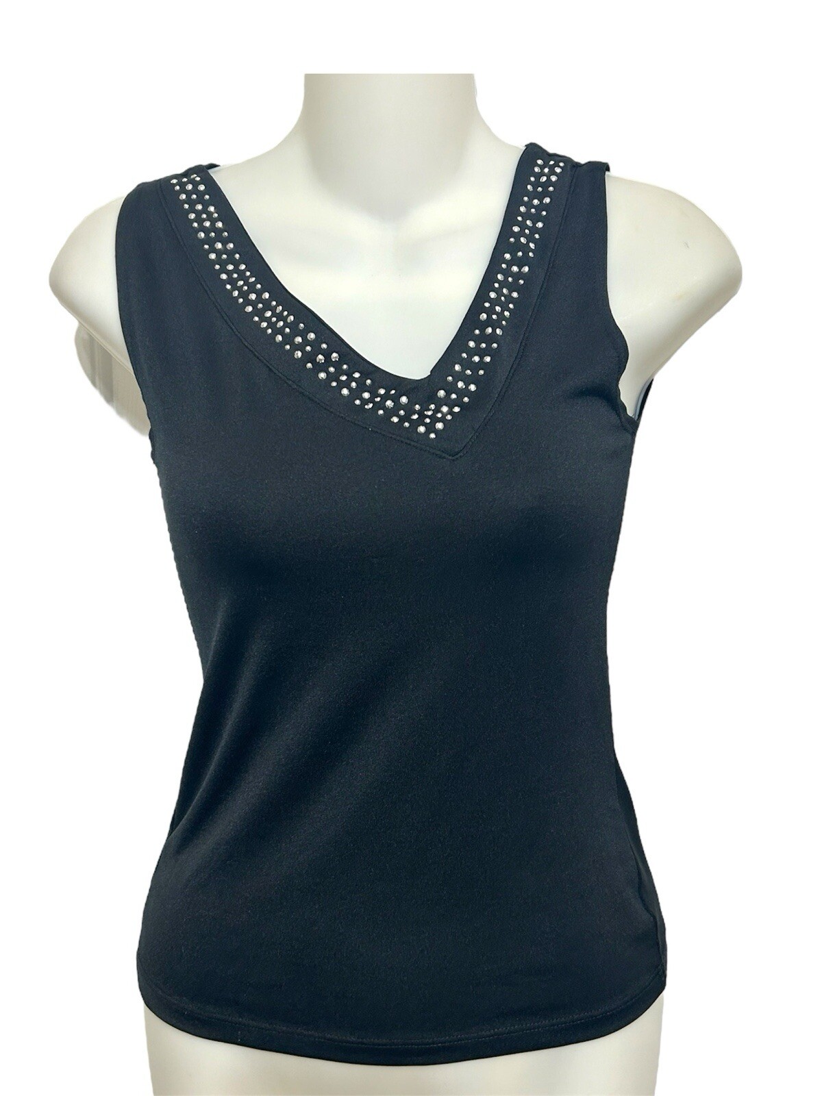 Vintage Y2K 90s Formula X Silver Studded Offset VNeck Black Top Small