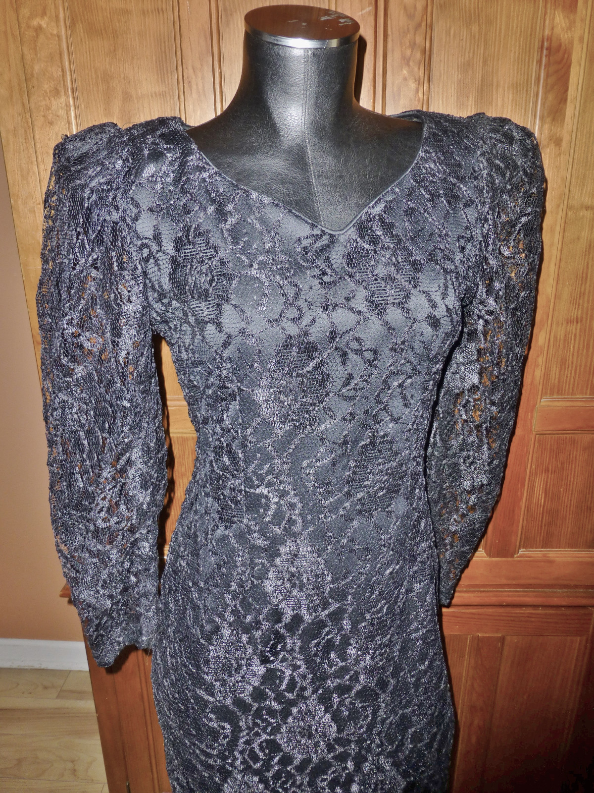 Vtg 80s SHEER Black LACE Illusion Cocktail Retro Goth Party Sheath DRESS sz 6 S