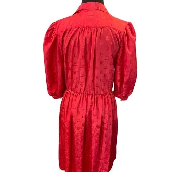 Vintage Sabino women’s red dress 3/4 length sleeves ,collar, button down front