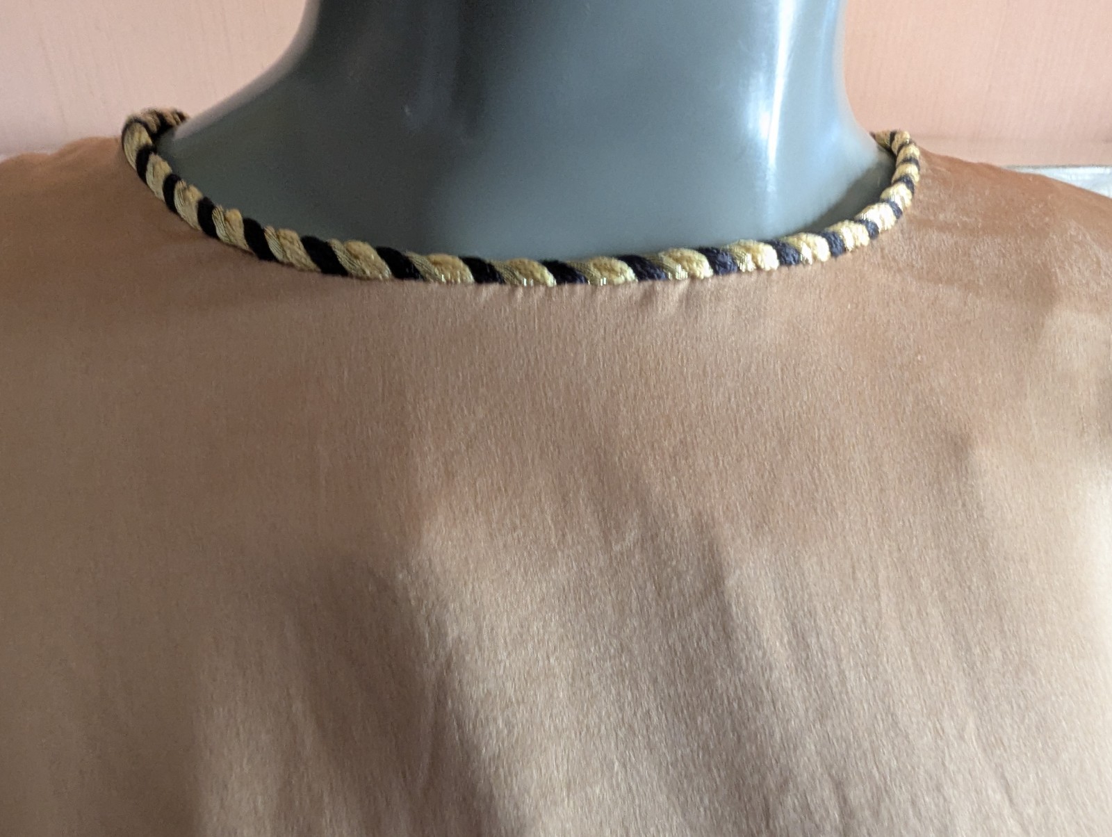 Vintage 1980s Casual Corner 100% Silk Satin-Finish Bronze Blouse Rope Trim 4