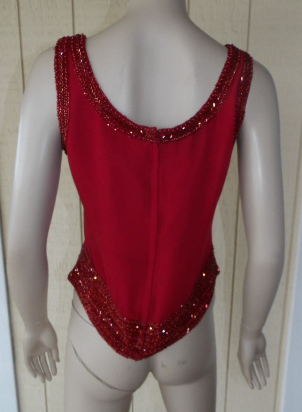 JKARA New York 8 M Cardigan Topper Jacket Tank Top Red Sheer Beaded Vtg 90s Retr