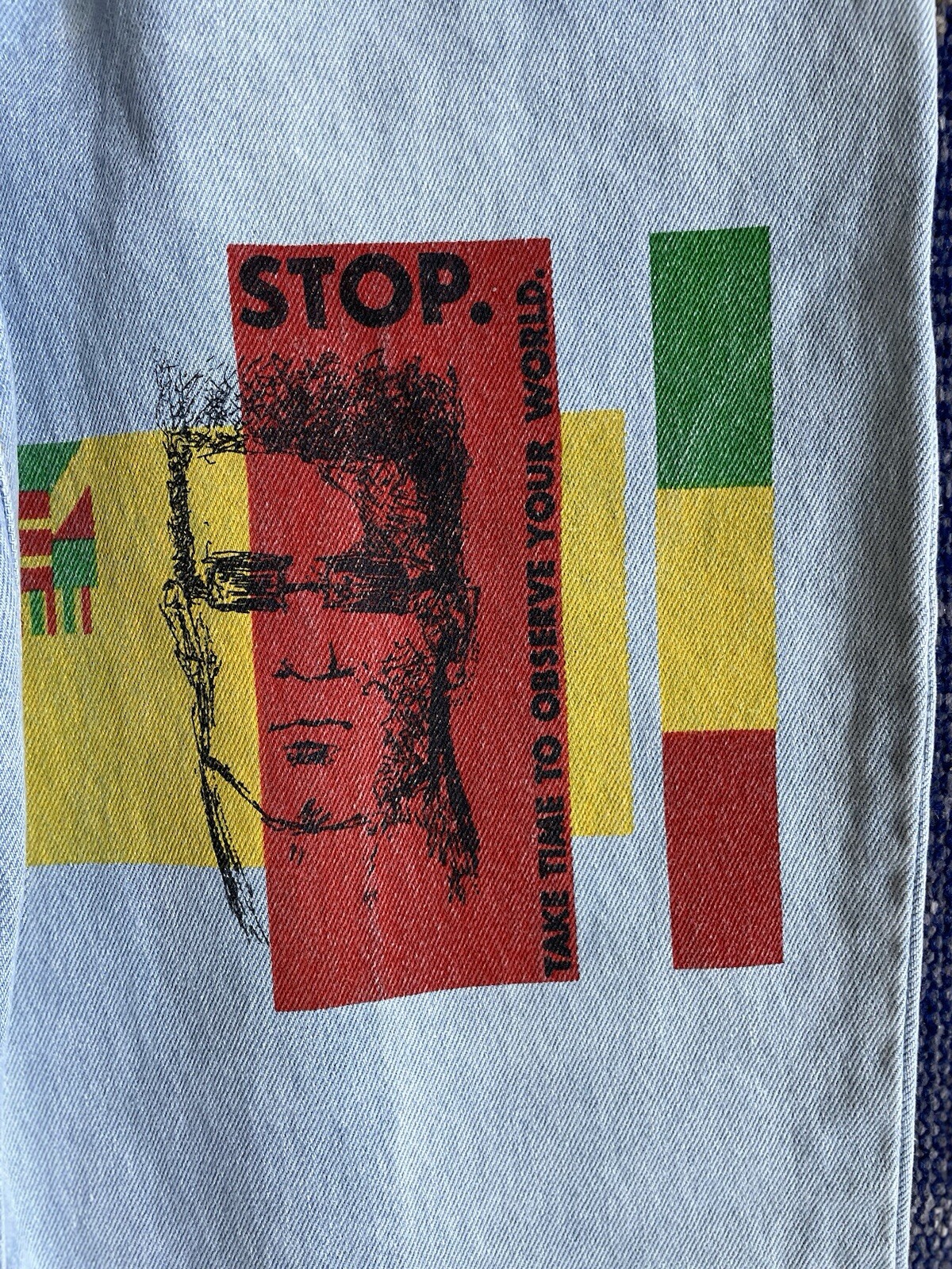 Vintage 30×32 80s 90s Jeans Speed Denim African Print Face Man Tapered GUC