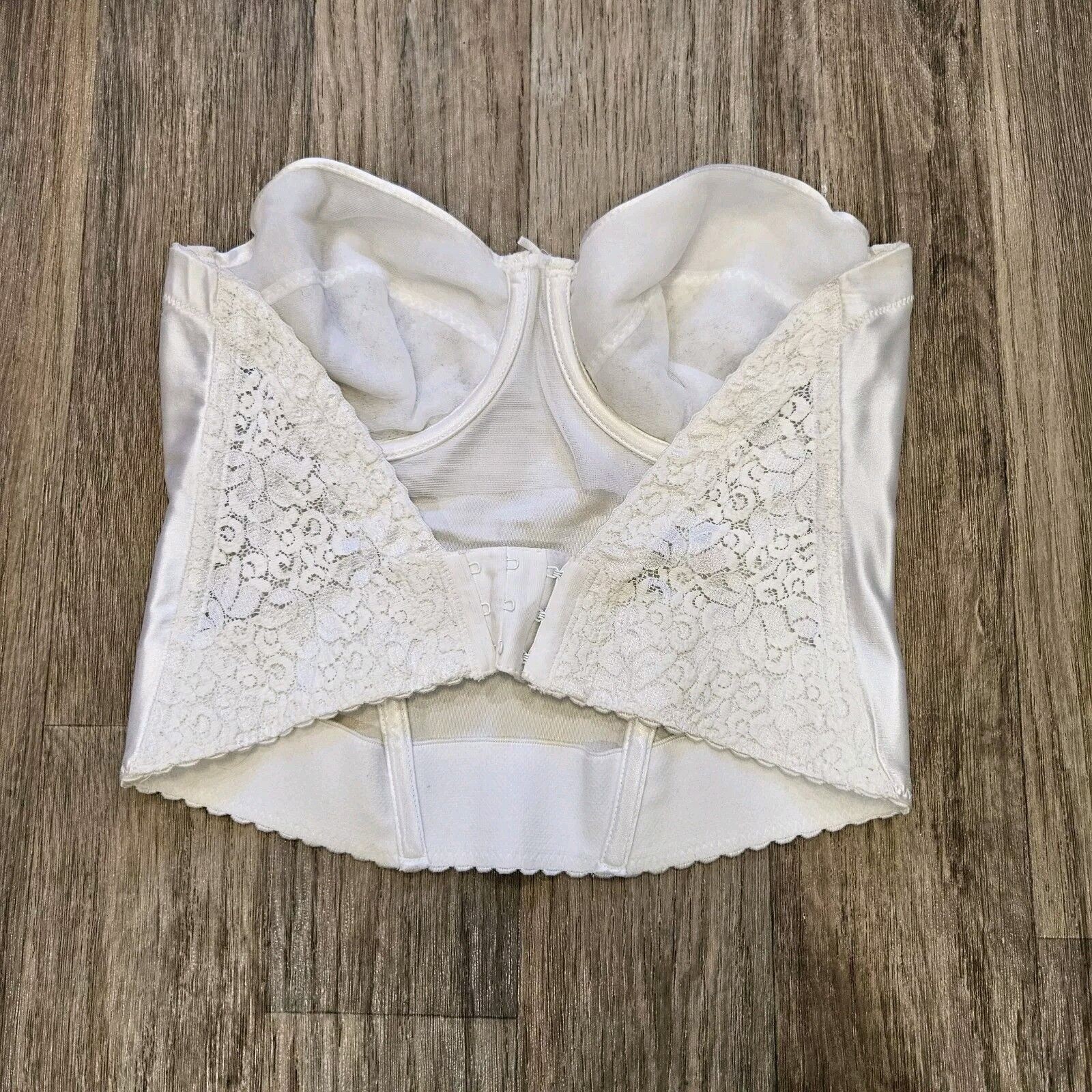 Vtg Maidenform Rendezvous Corset Bustier Size 36C White Satin Bra Lace Coquette