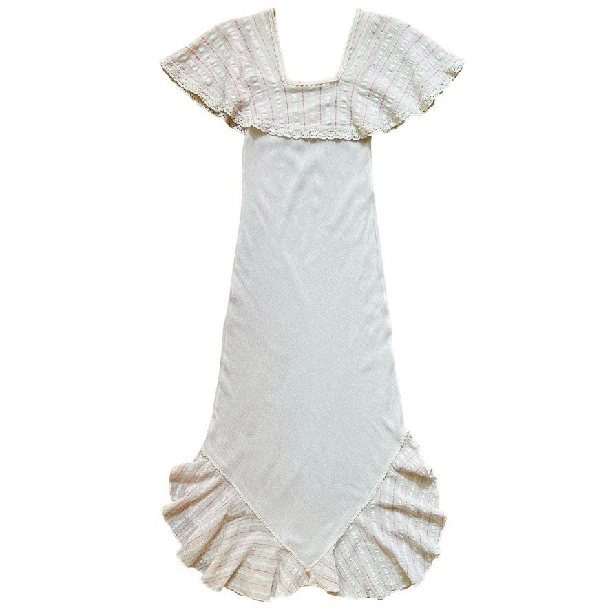 VINTAGE TRIVIA BY CHARM OF HOLLYWOOD RUFFLE BOHO PRAIRIE COUNTRY MAXI DRESS XS S