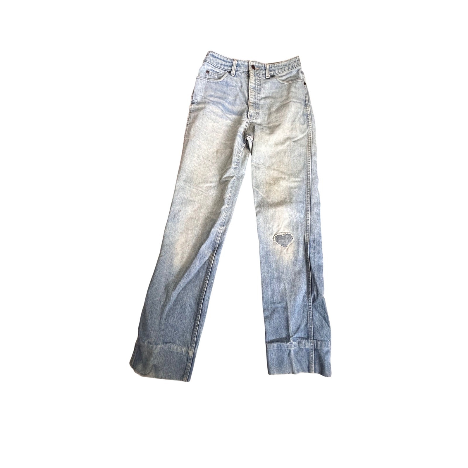 Vintage Distressed High Waist Jeans Calvin Klein Heart Patch Straight Leg 27×31