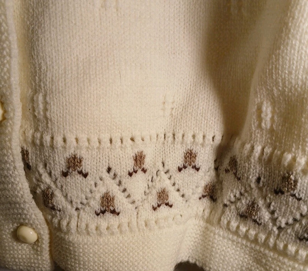 60s Vtg Billie Jo Cream Button Down Sweater USA Med B14