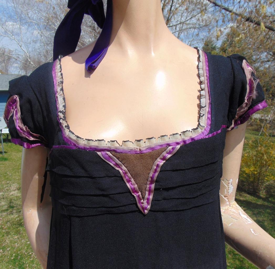 VTG Regency Era Dress Juliet Sleeve Jacket & Velvet bonnet