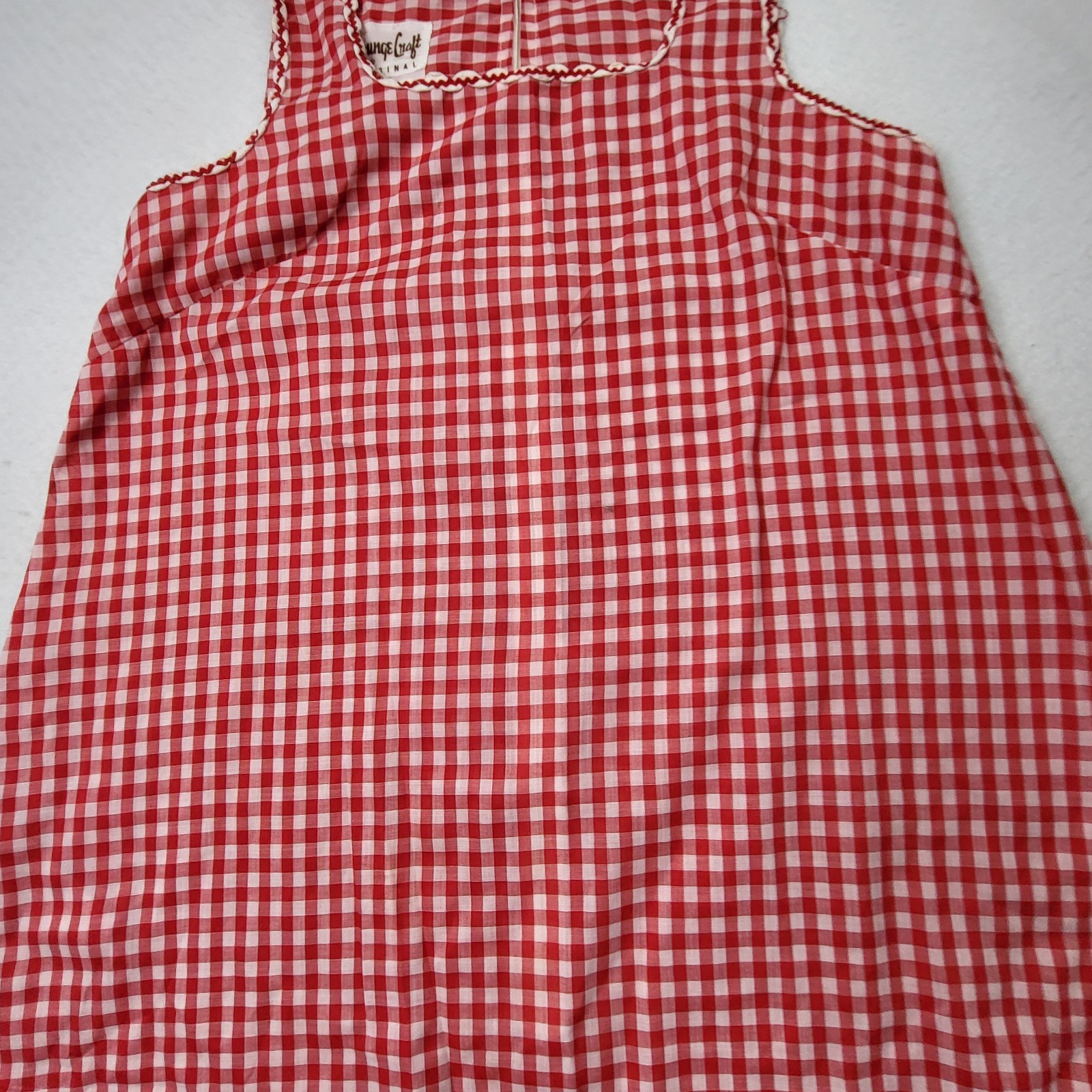 Vintage LOUNGE CRAFT Gingham Red Medium Day Dress Duster Sleevless Union Made