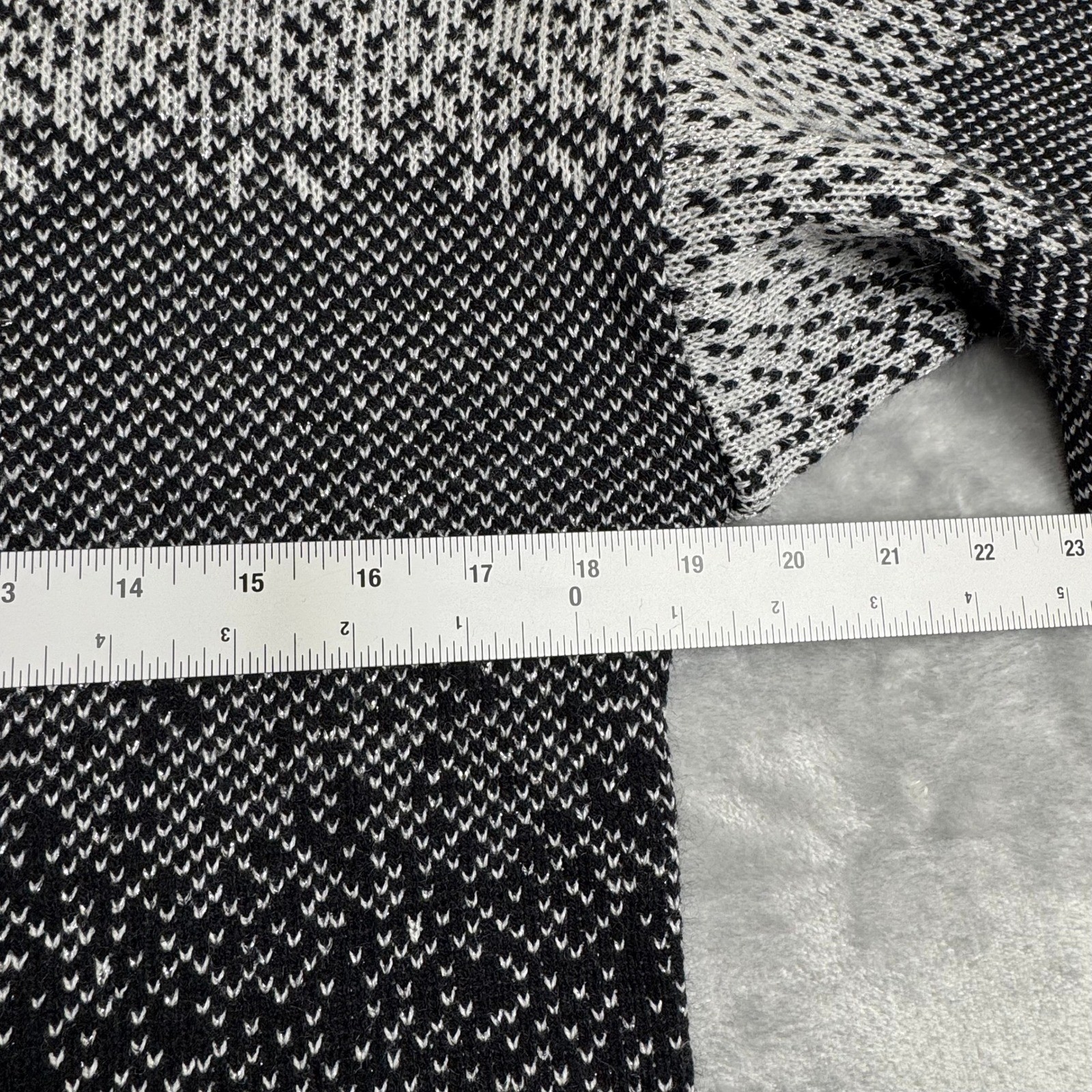 Vintage 80s Black Gray Silver Shimmer Metallic Ombre Knit Sweater Small