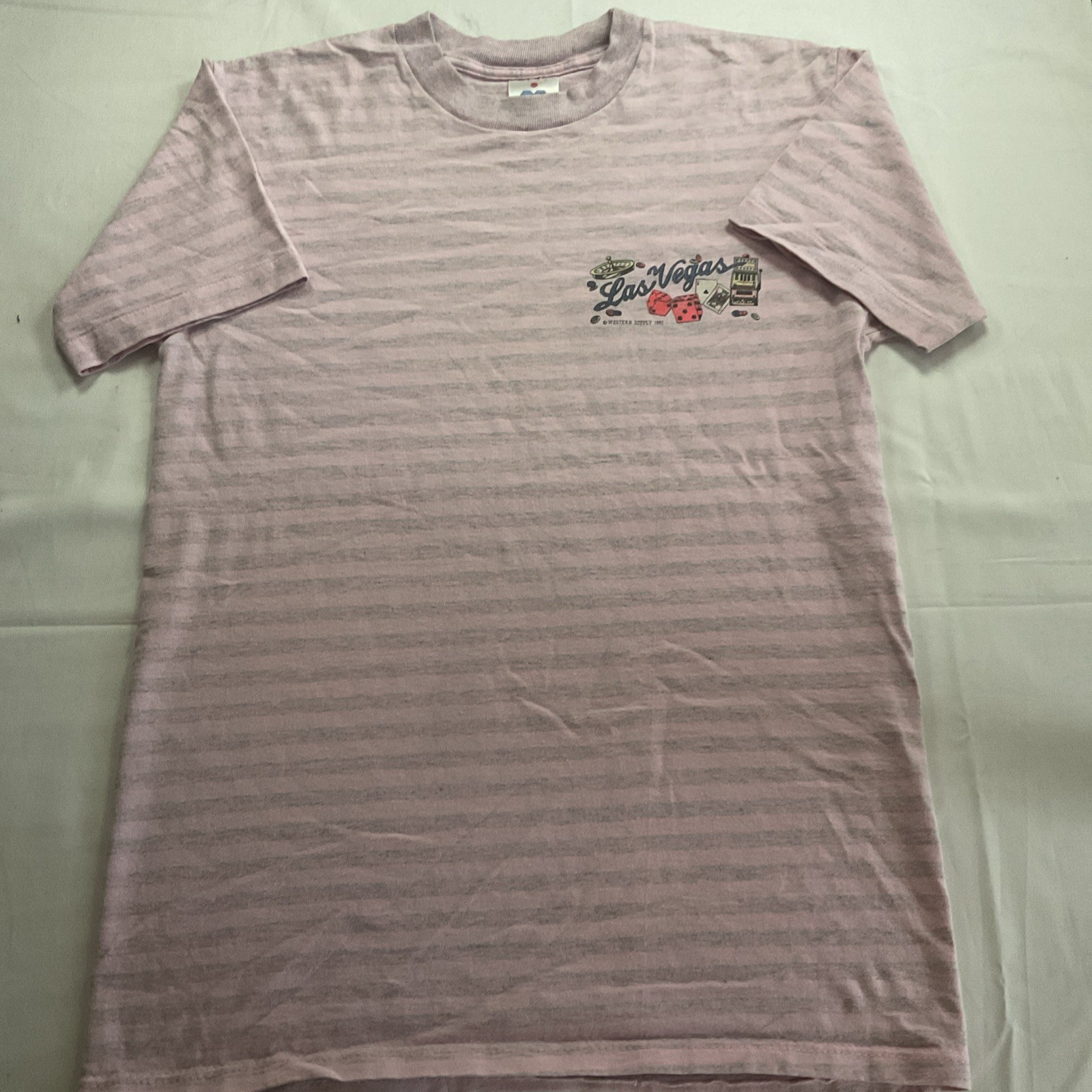 Vintage 1991 Miller Las Vegas Single Stitch Shirt Size M Striped Pink Rugby 091