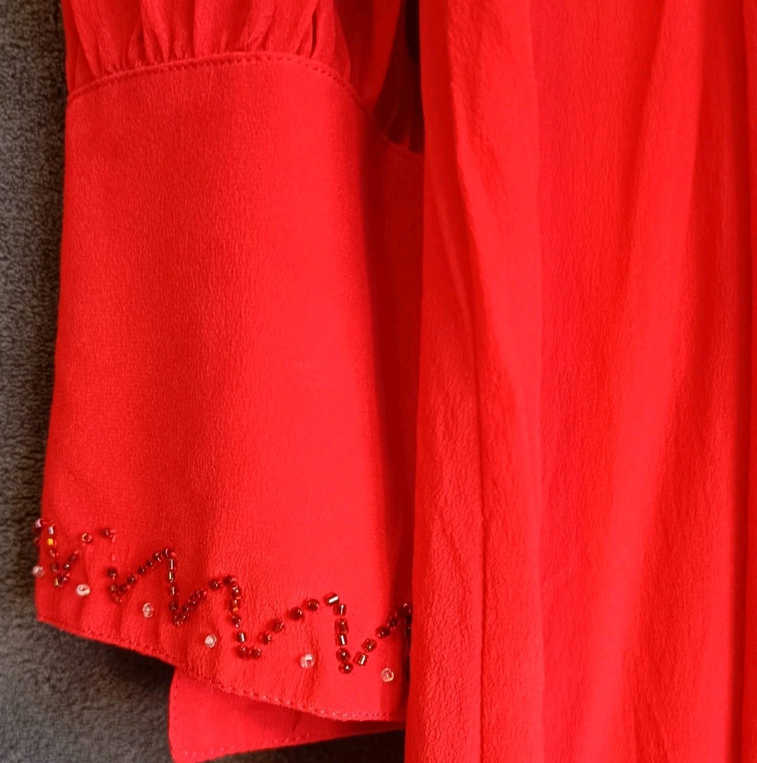 Vintage Dress 36 S 38 M Red Beaded Pintuck Midi Lepool Diffusion True Vintage