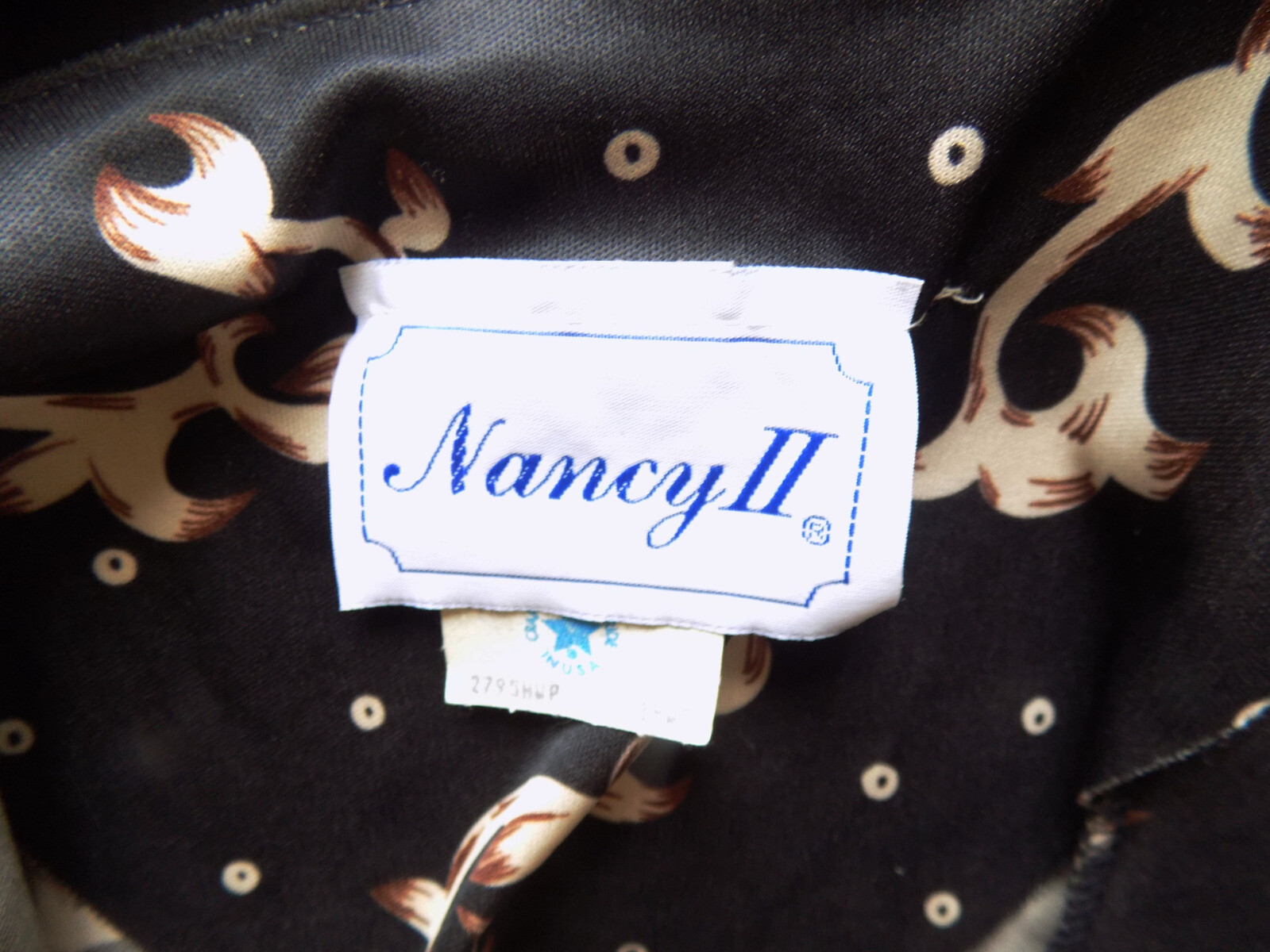 Vintage Black Print Polyester Dress Nancy II 18WP B44