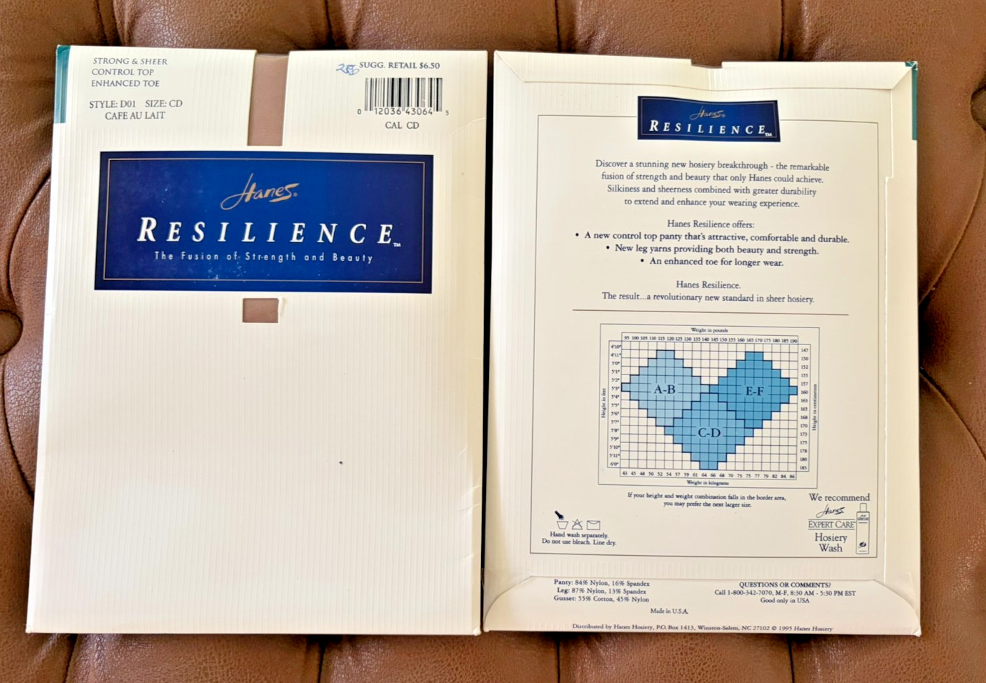 Lot of 2 Pairs of Vintage Hanes Resilience Pantyhose, Size CD, Cafe Au Lait