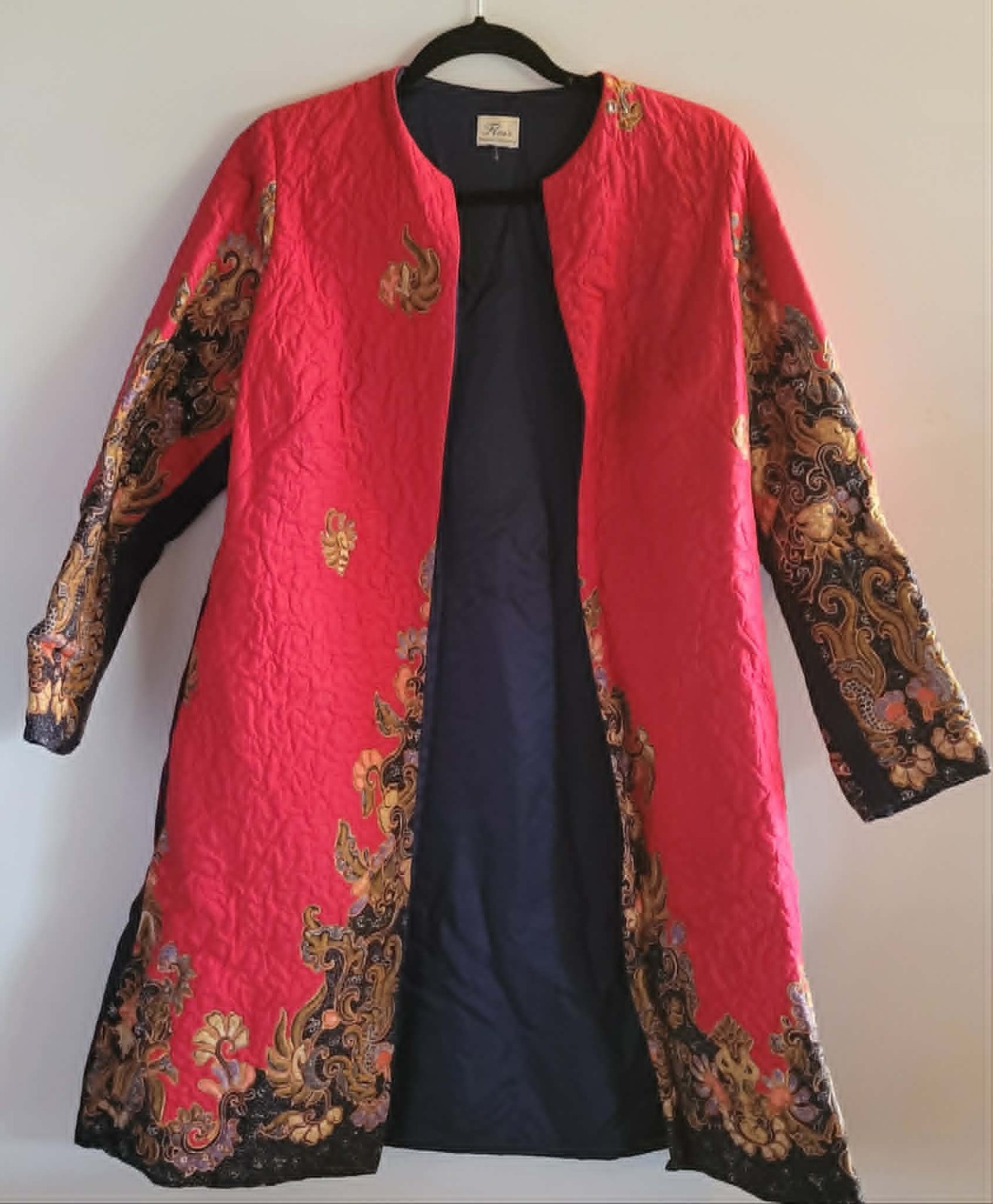 Vintage 1980s Asian Quilted Jacket Coat Pink Floral Penang Malaysia AU 12-14
