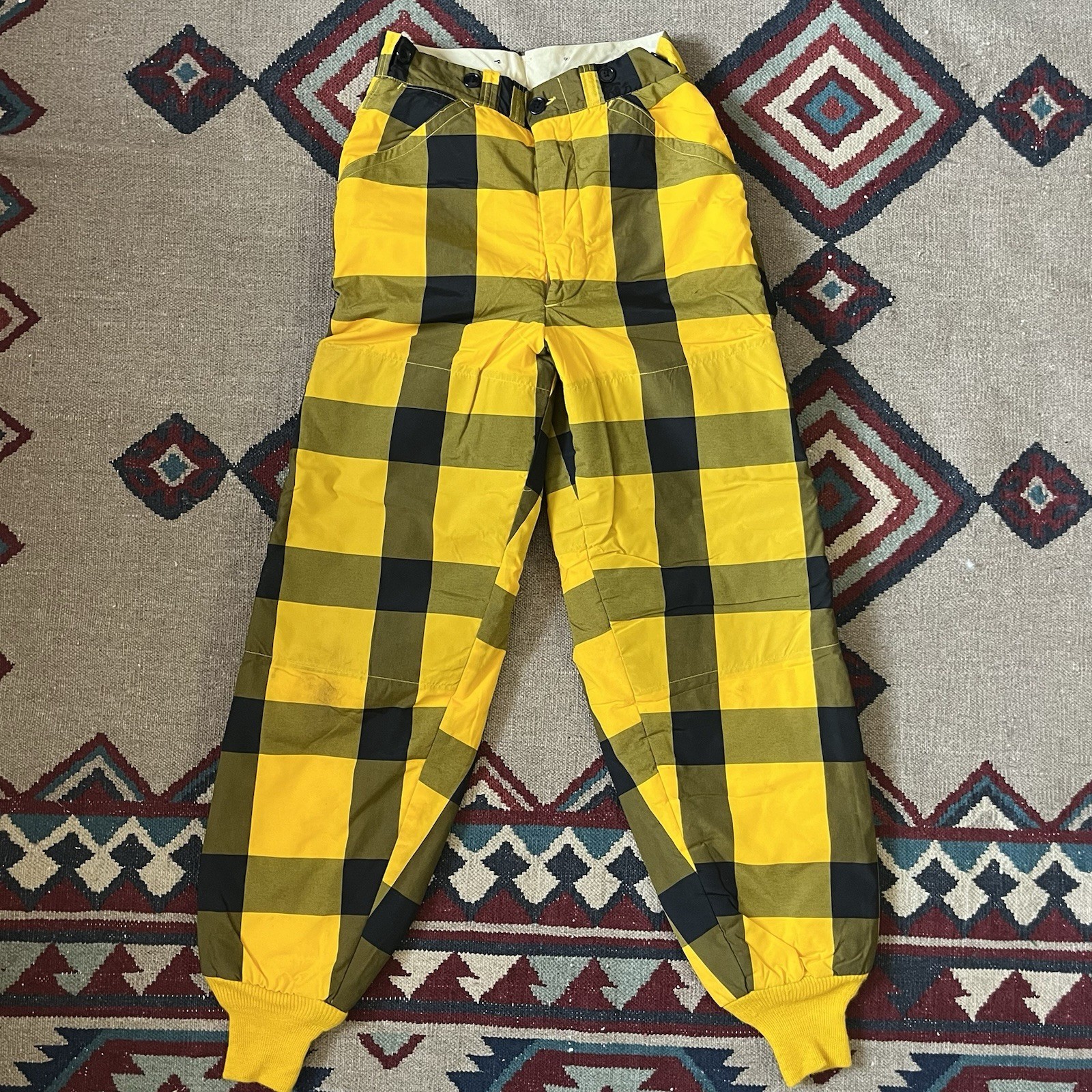 Vintage 50s JC Higgins Snow Winter Ski Pants Women’s 27×32 Yellow/Black Plaid