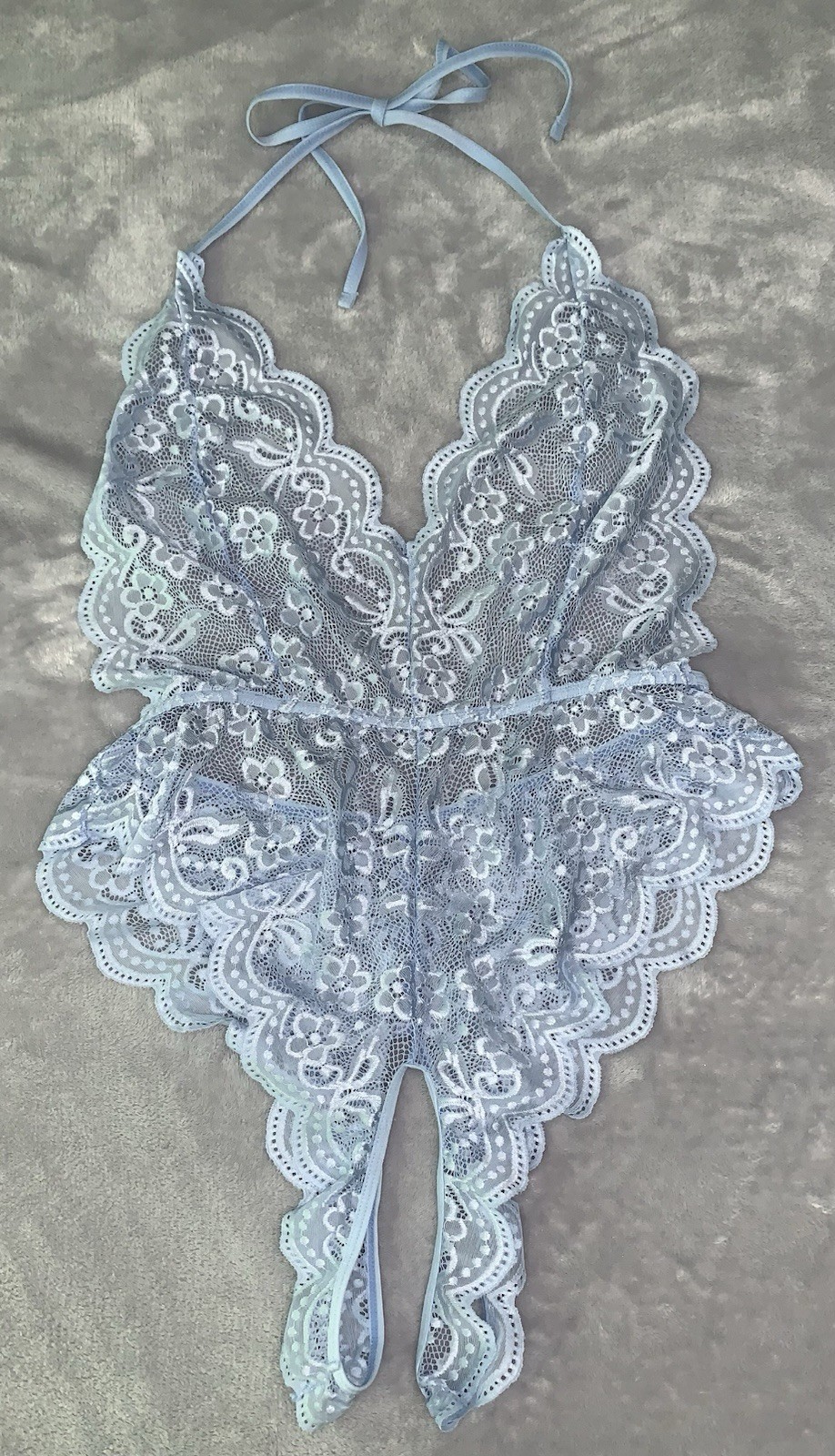 NEW Sheer LACY Lingerie Set XL Crotchless Teddy & Robe Eyelash lace Satin Tie