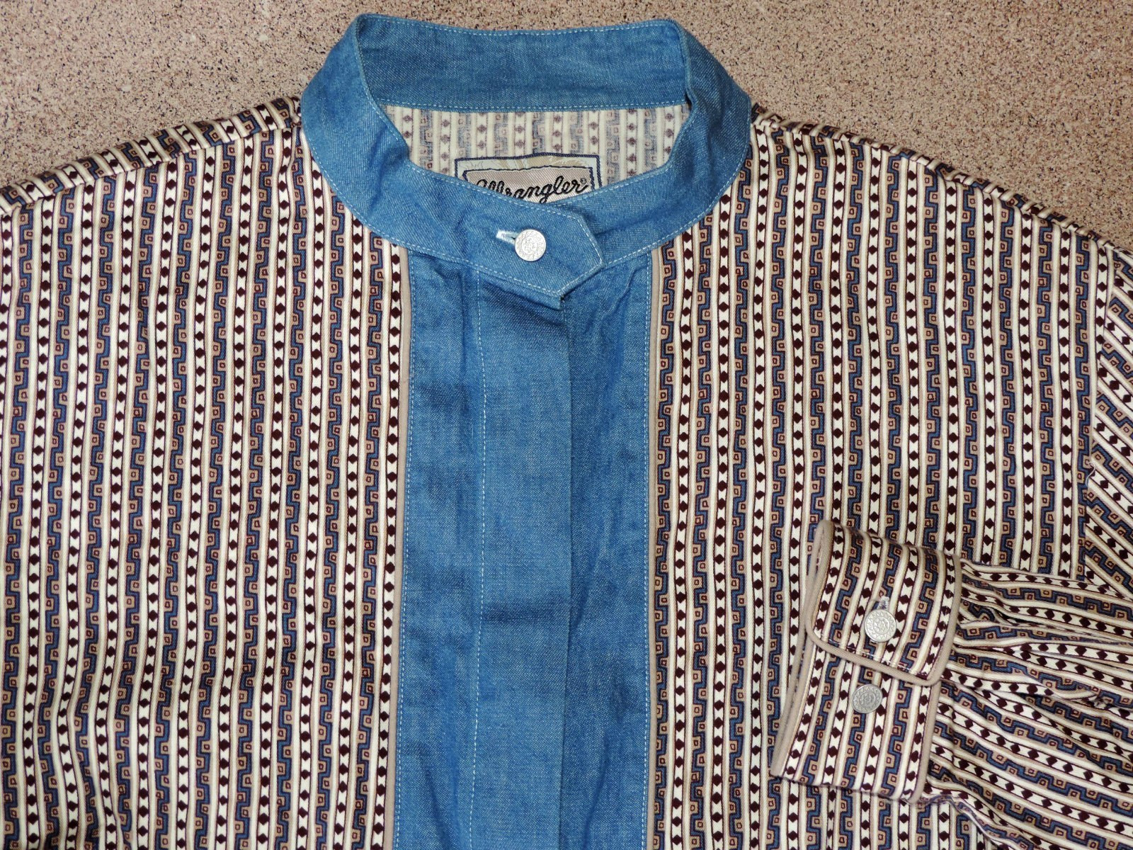 Womens VTG Wrangler Western Wear cowboy rodeo aztec print no collar shirt sz XL