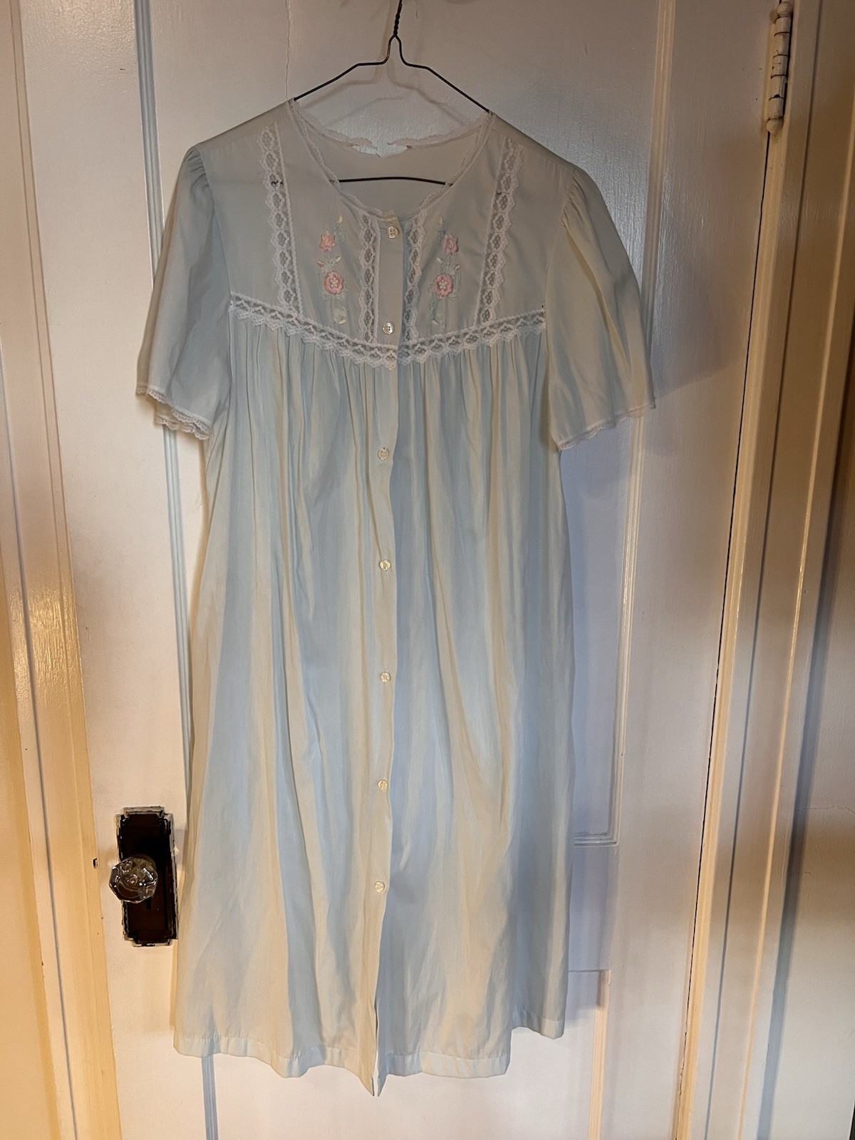 Vintage 1970s Blue Peignoir Set Brandywine Robe Nightgown Long Flowy