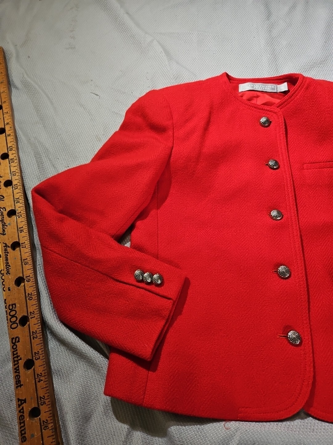 Evan Picone Jacket Womens Size 4 Red Vintage Wool Jacket Metal Button Capsule