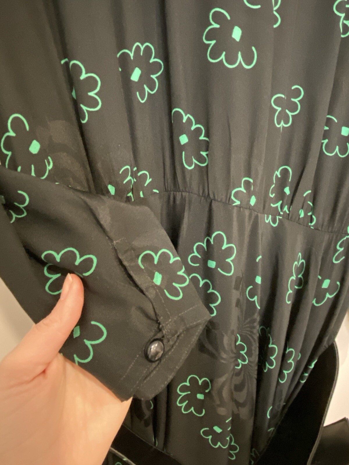 Vintage 100% Silk 80s Raul Blanco Dress Black & Green Flower Dress Sz 12