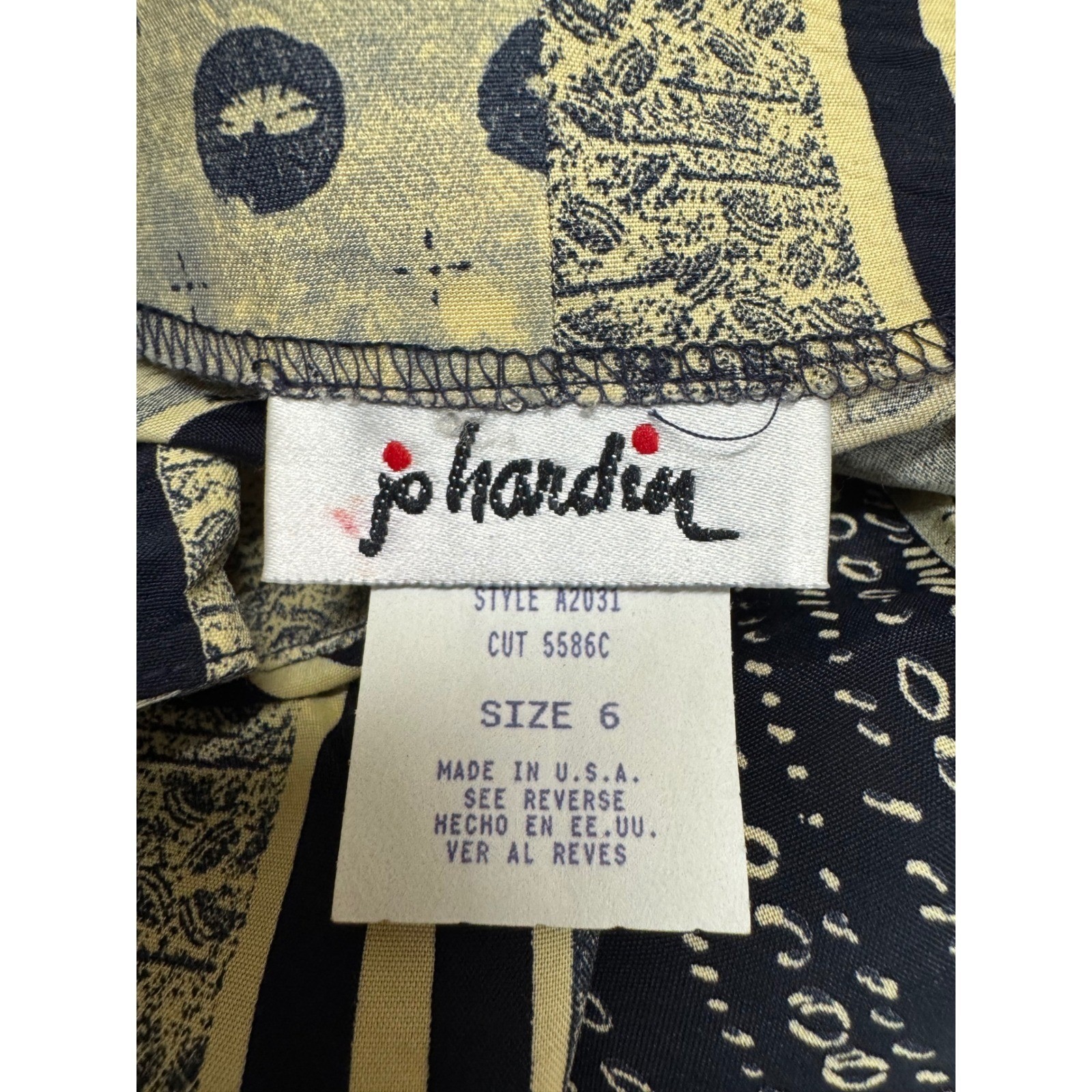 Jo Hardin Vintage Mixed Print Maxi Skirt Navy Yellow Botanical Size 6 USA Made