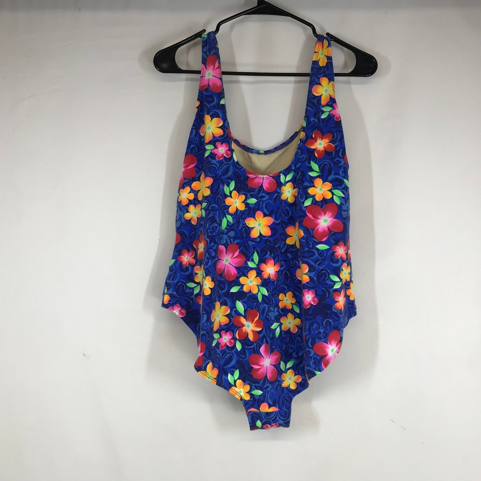 vtg Bermuda Beachwear Vintage Floral One Piece Swimsuit Blue Red Orange Women24W