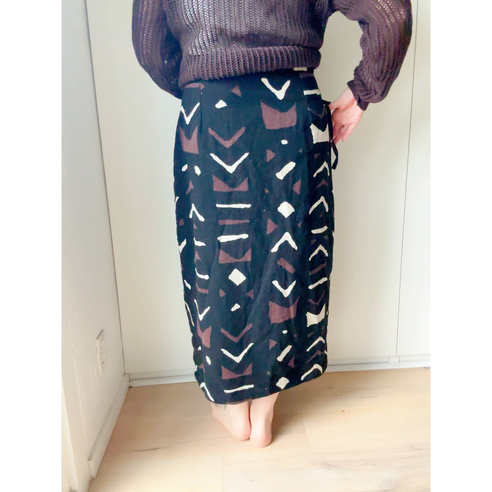 Vintage Cotton Wrap Skirt India Abstract Ethnic Print Size L Boho wearable srt