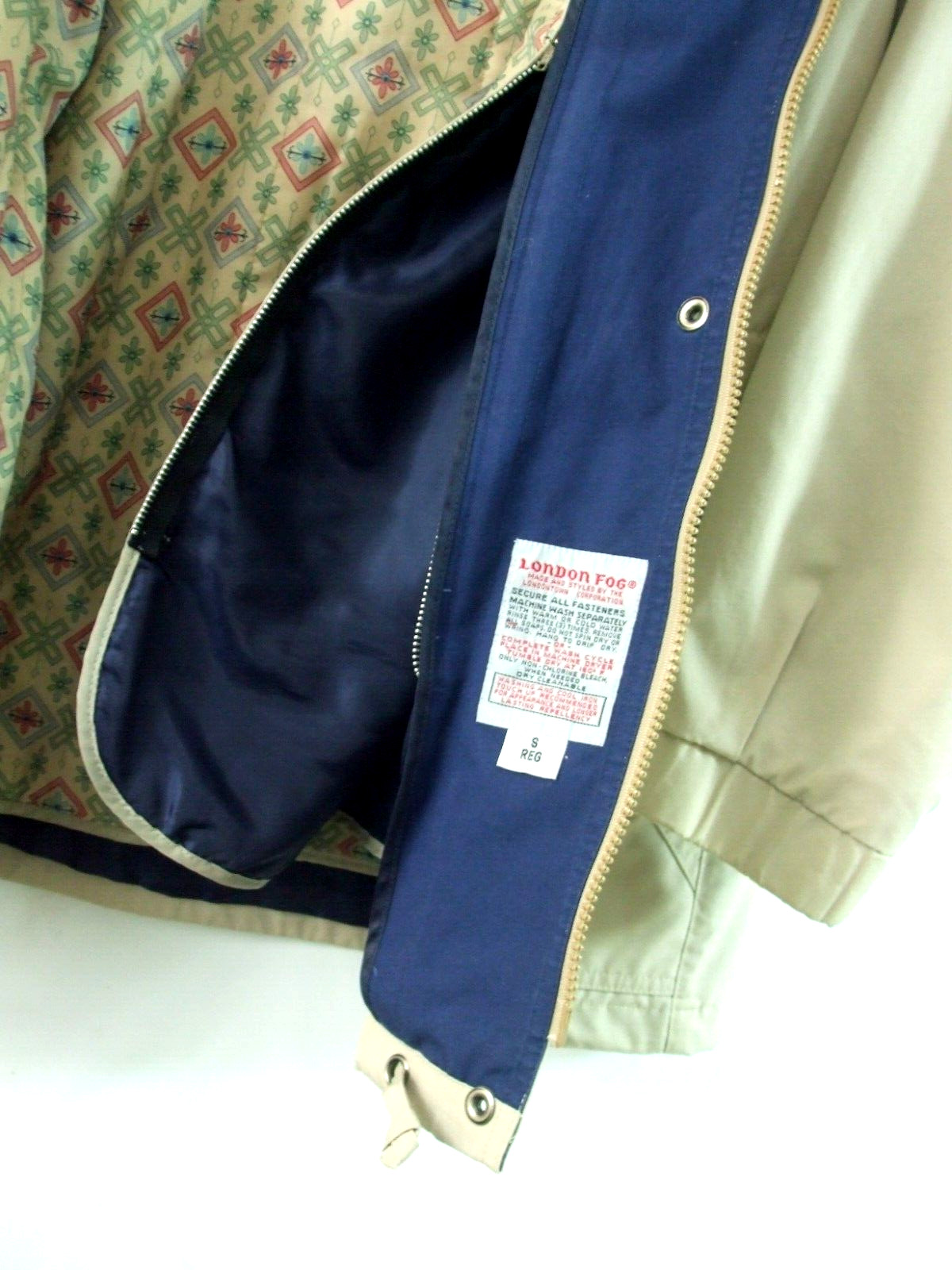London Fog Women’s S/M Tan Jacket Windbreaker Zipper Snap Button Removable Liner