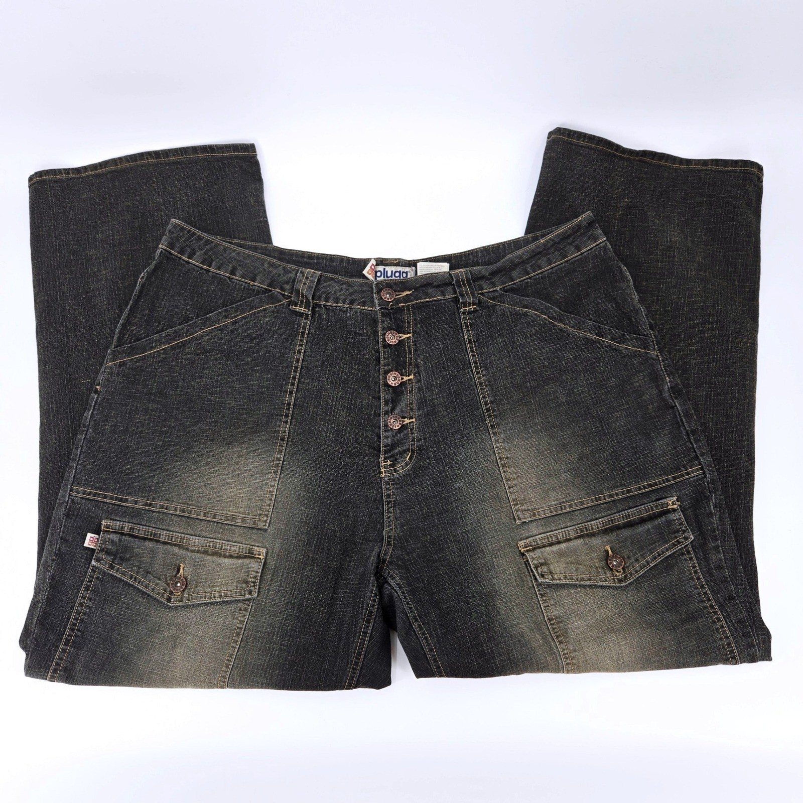 Plugg Vintage Y2K Women’s Baggy Wide Leg Cargo Jeans 20W 22W Whimsigoth