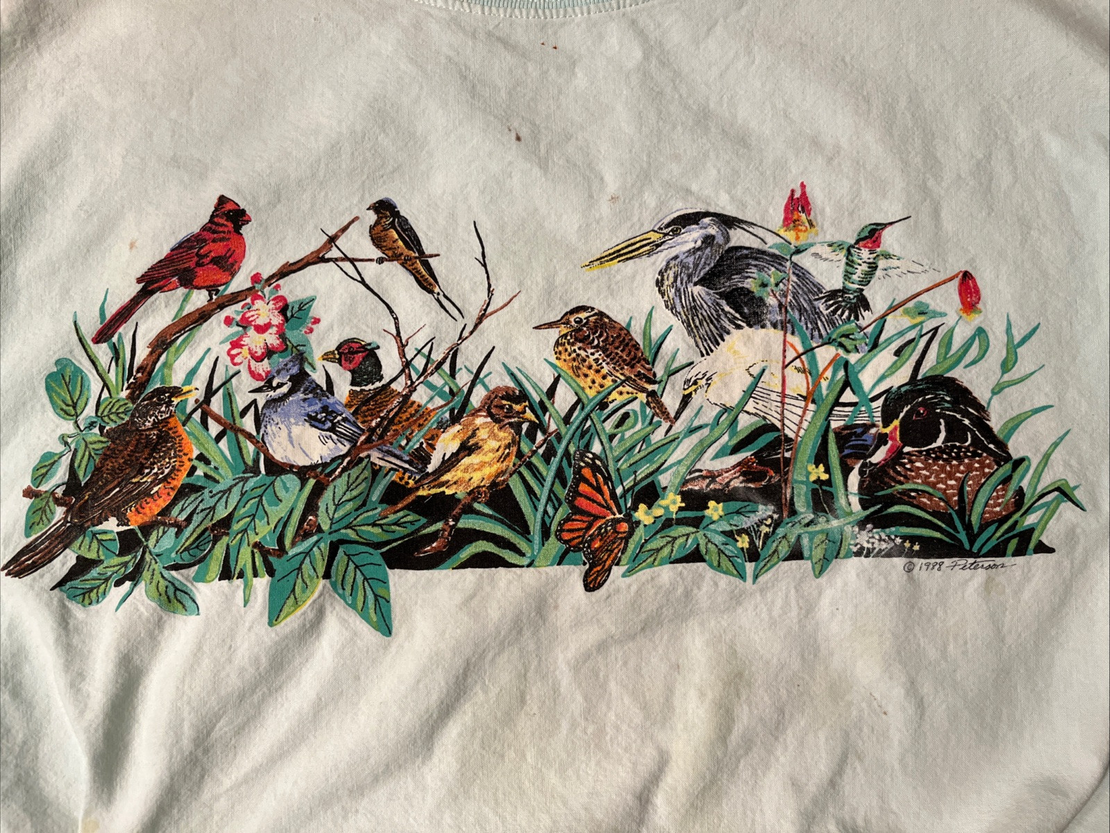 vtg Birds Nature Granny Core sweatshirt sweater crewneck pullover blue womens S
