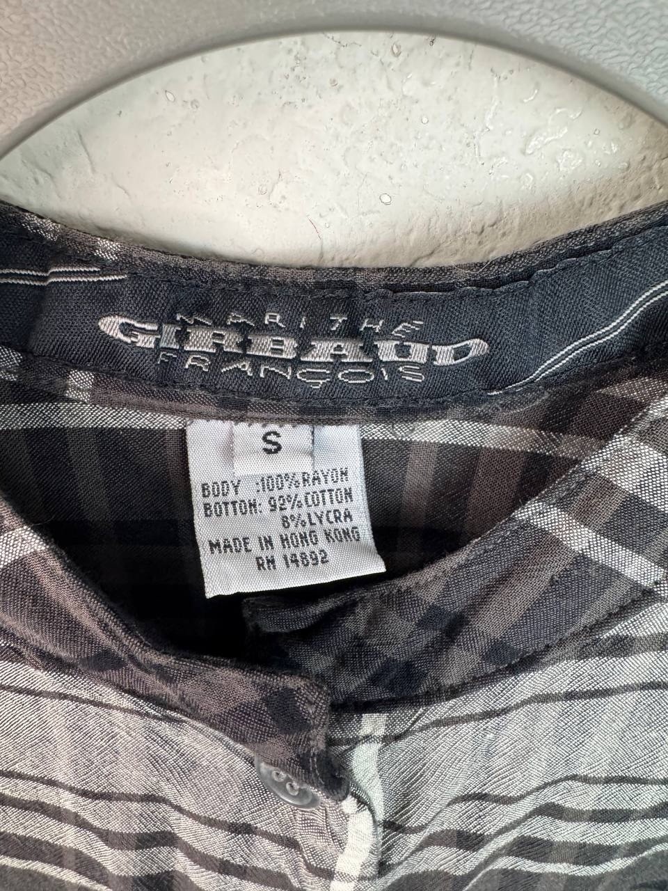 Marithe Francois Girbaud Bodysuit Top S Gray Plaid Button Front Y2K Grunge Vtg