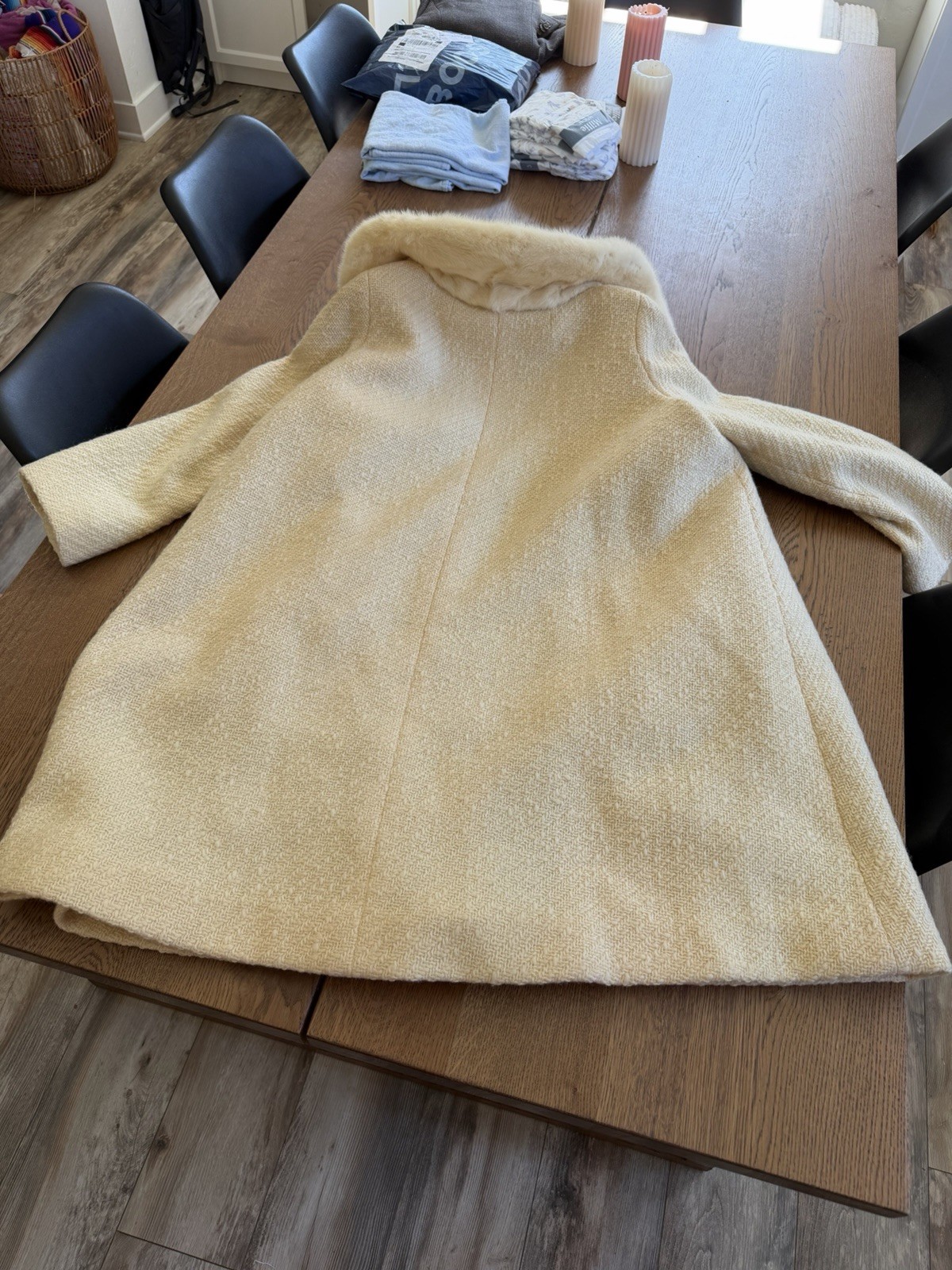 Vintage 1950s 1960s Betti Brent Cream Wool Swing Coat Blonde Mink Fur Collar M