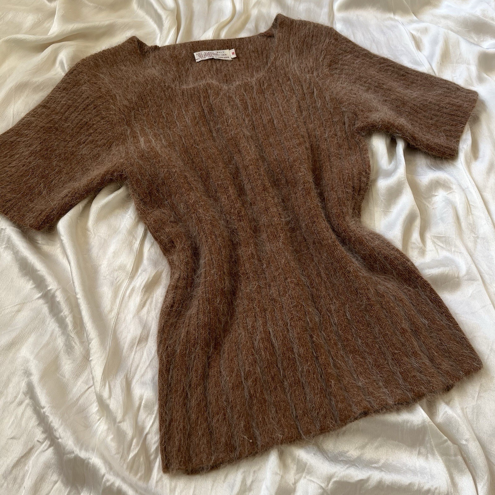 Vintage 1950s 1960s Brown Fuzzy Angora & Lambswool Knit Sweater Top Size S/M