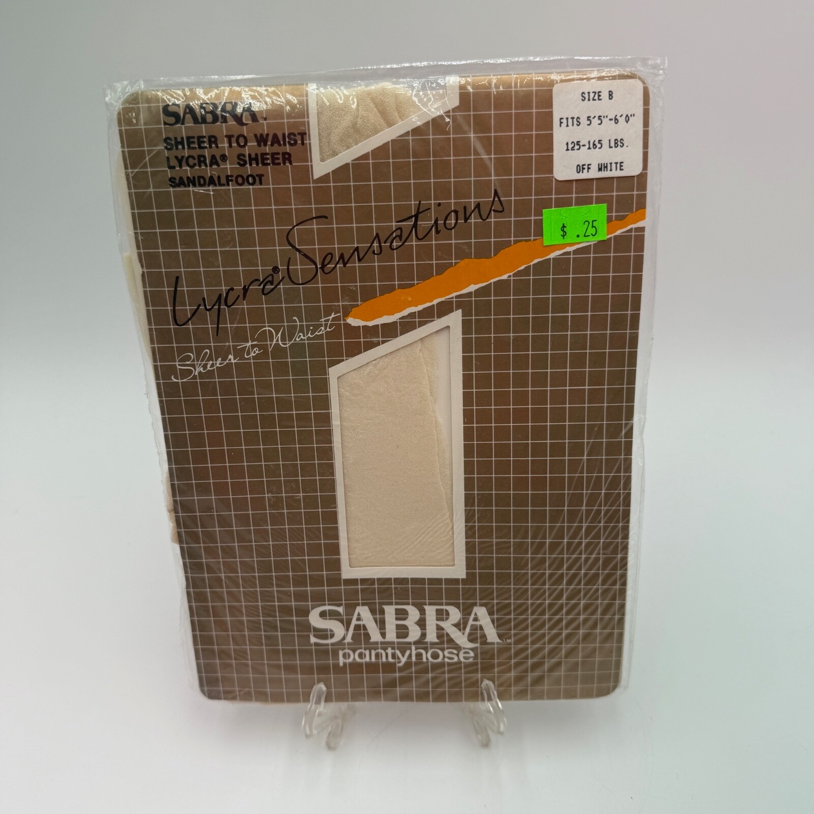 Vintage Sabra LycraSensations Pantyhose Size B Off White Sheer Sandalfoot