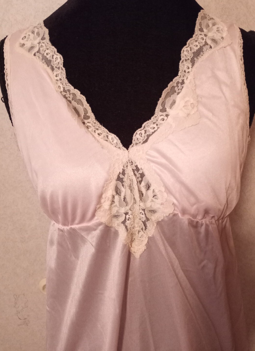 2 Vintage FANCY ME Sz S Pink Nylon Sheer Cream Lace Long Nightgown Slip Dress