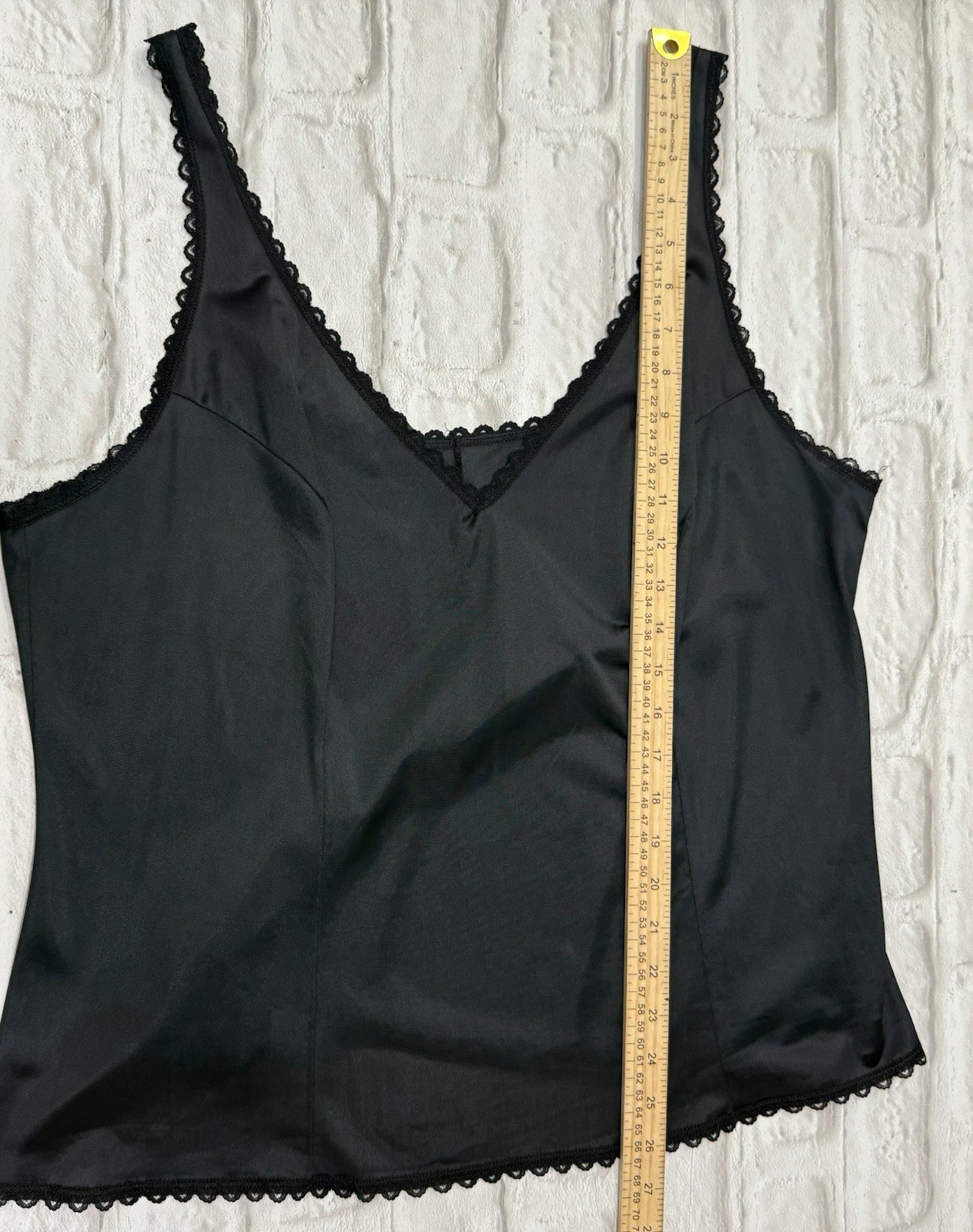 Vtg Montgomery Ward Nylon Black Wimsigoth Lace Cami Slip Top Lingerie 3X Boudoir