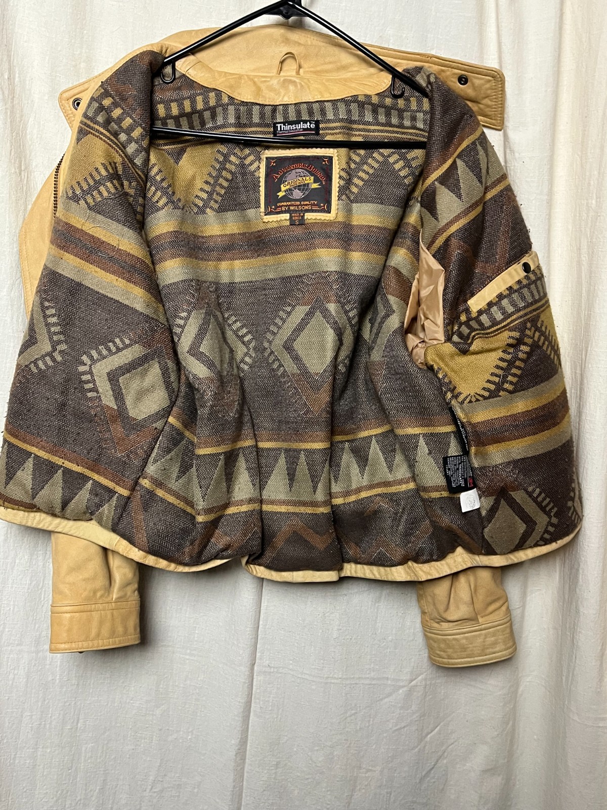 Vintage WILSONS Adventure Bound BEIGE BUFF Leather JACKET Small KOREA