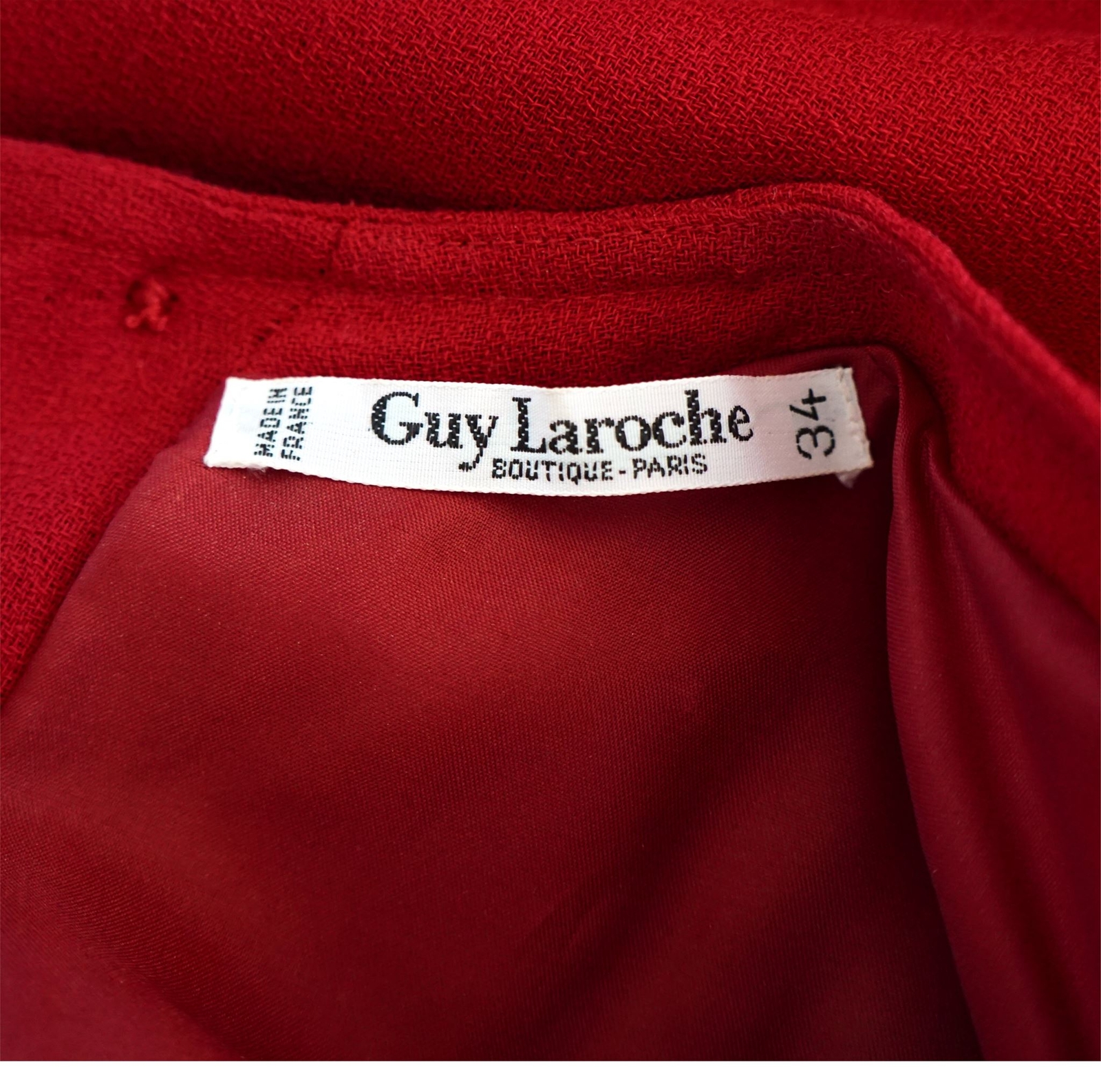 GUY LAROCHE Vintage 80s Red Wool Crepe Dolman Sleeve Belted Dress 34 US 2