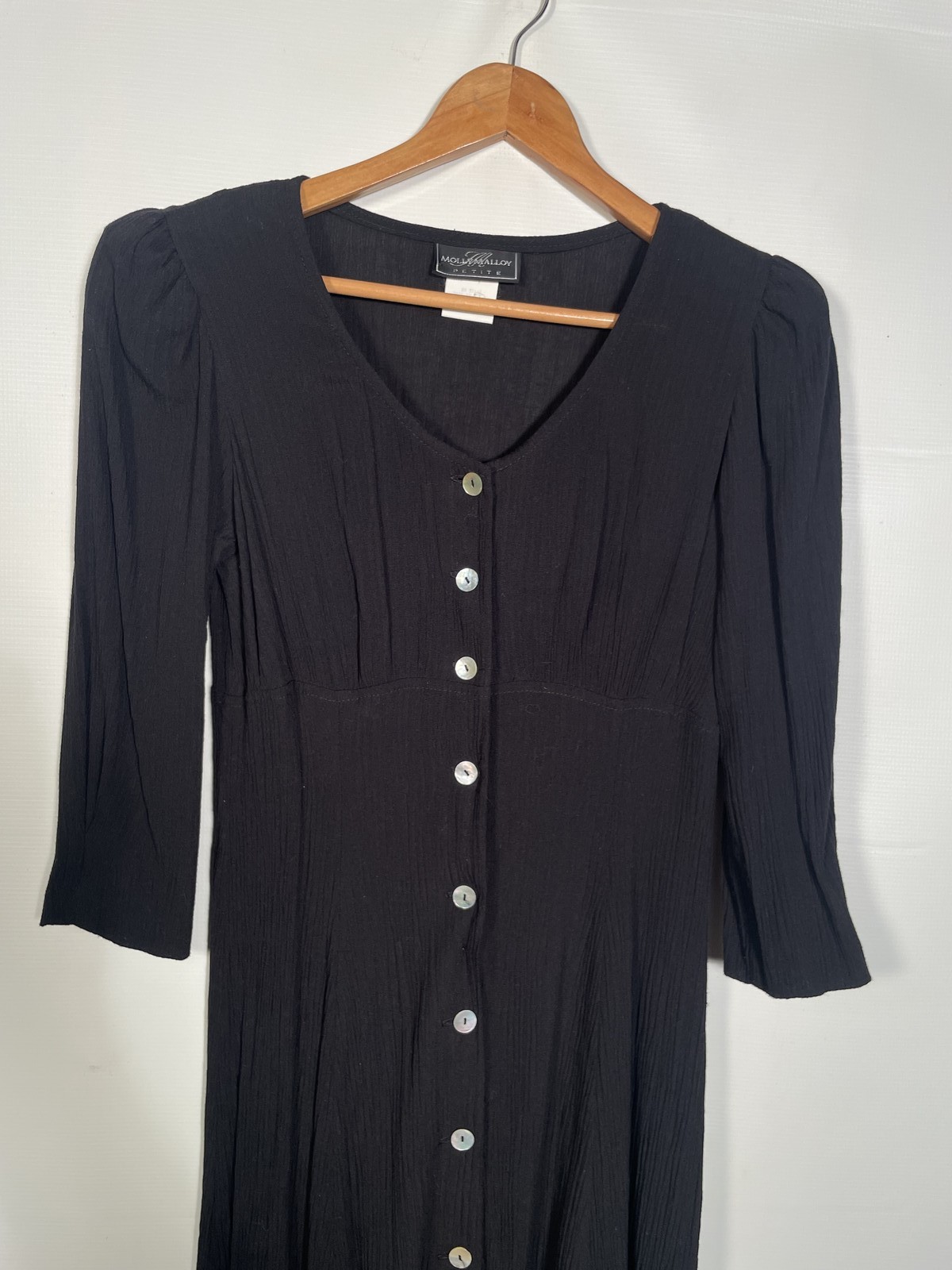 Vintage 1990s Button Front Black Midi Dress Made In USA Size M