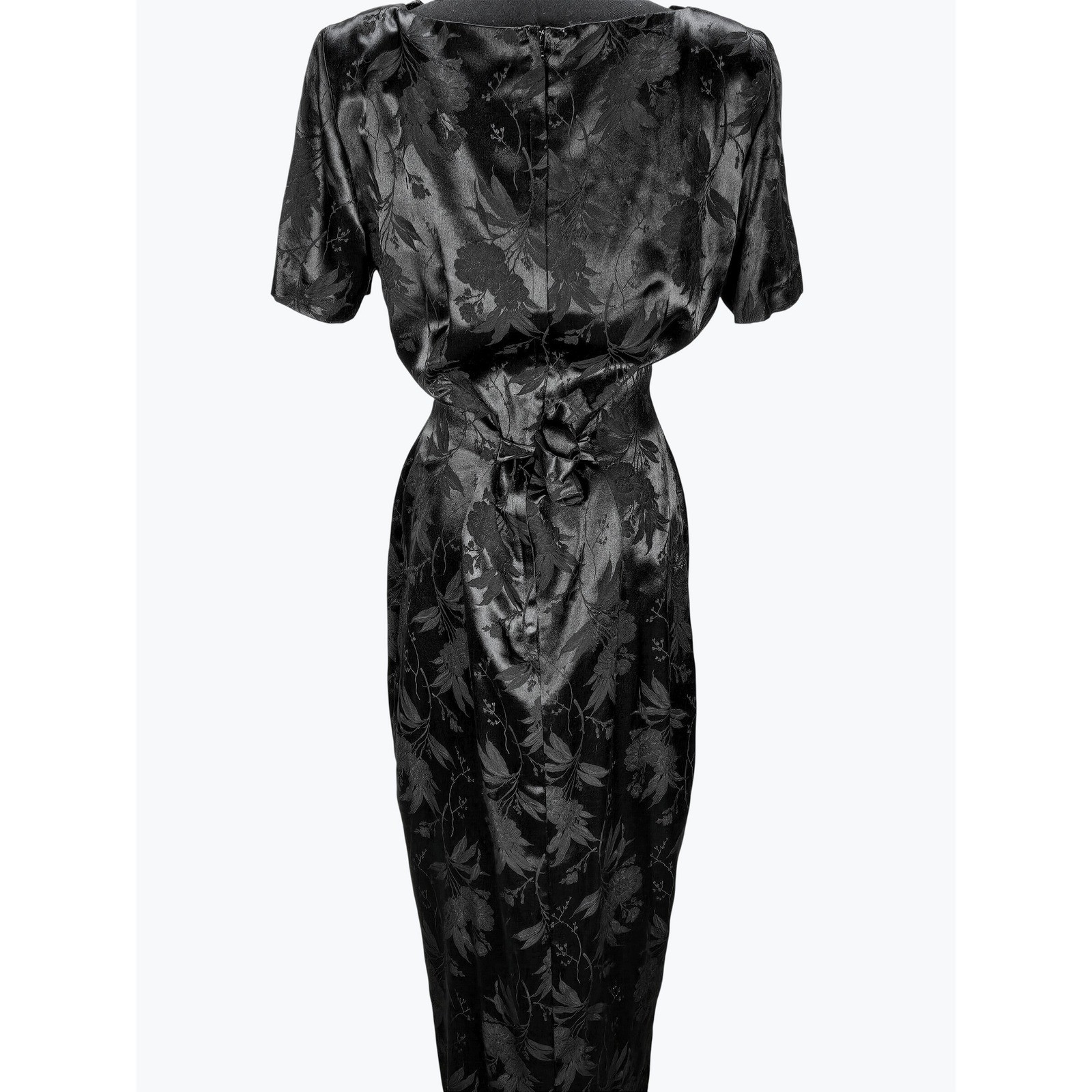 Women’s VTG Size 12 Black Floral Jacquard Strappy Maxi Dress Dark Romantic Goth