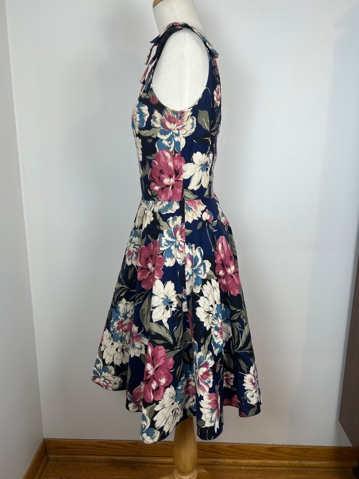 Vintage 80s Full Circle Cottage Floral Pink Cotton Tea Party Midi Dress Size M